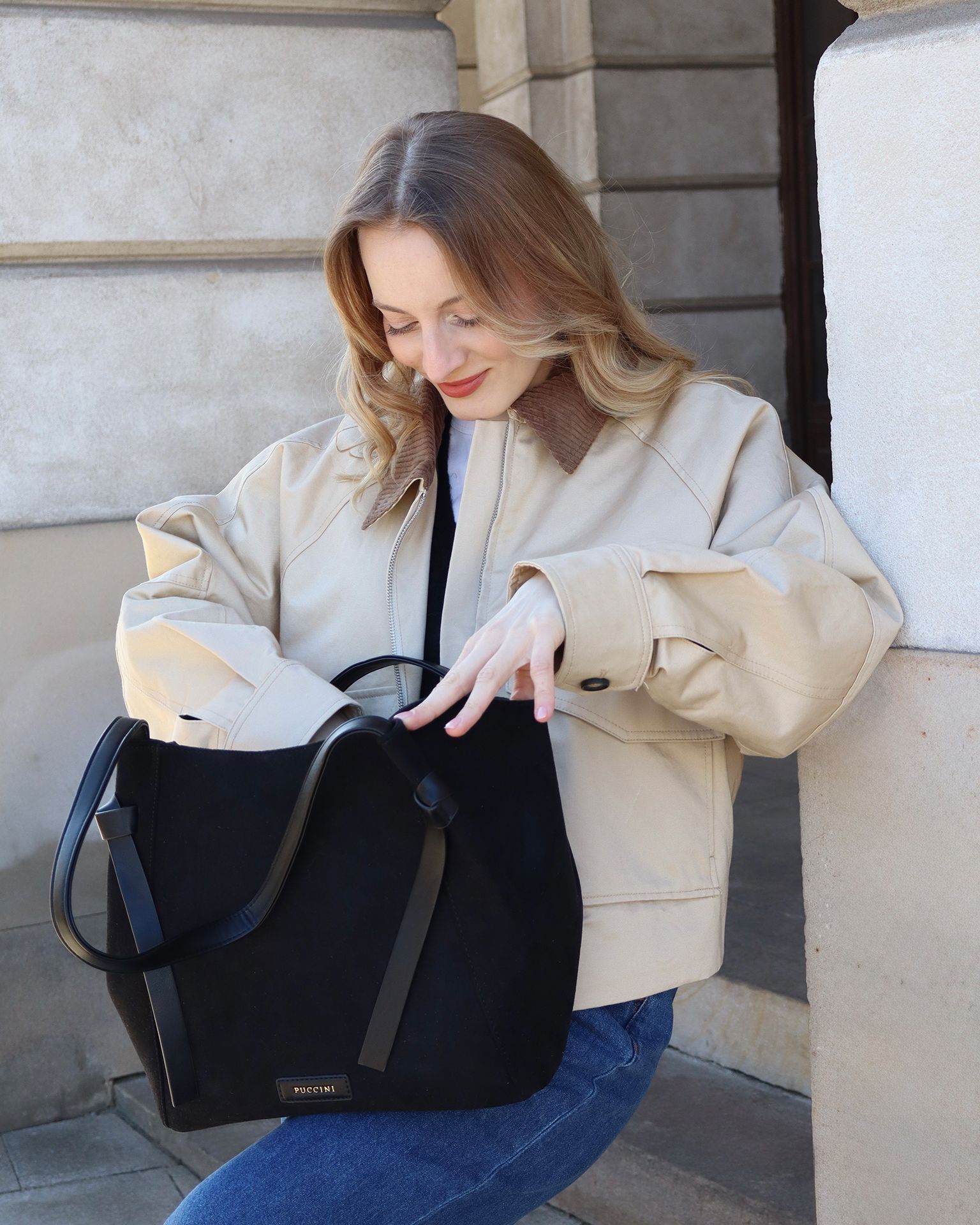 Сумка-шоппер з екологічного замшу чорна