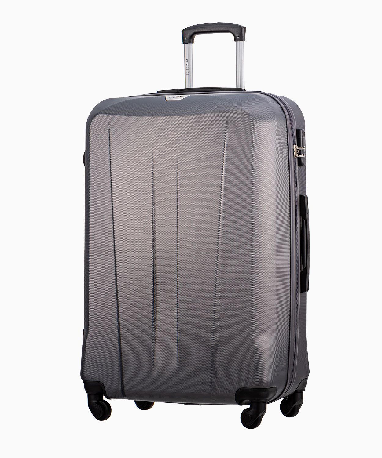 Велика сіра валіза на чотирьох колесах 