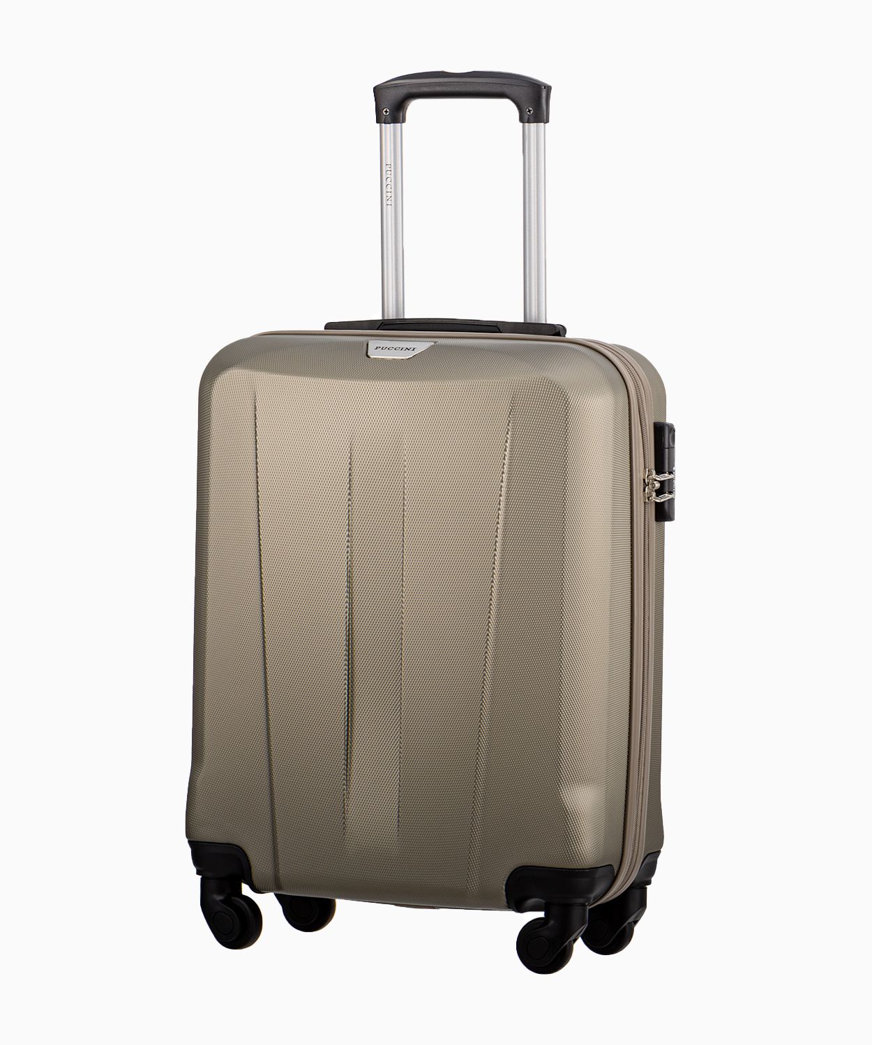 Валіза ручної поклажі шампанського кольору на чотирьох колесах