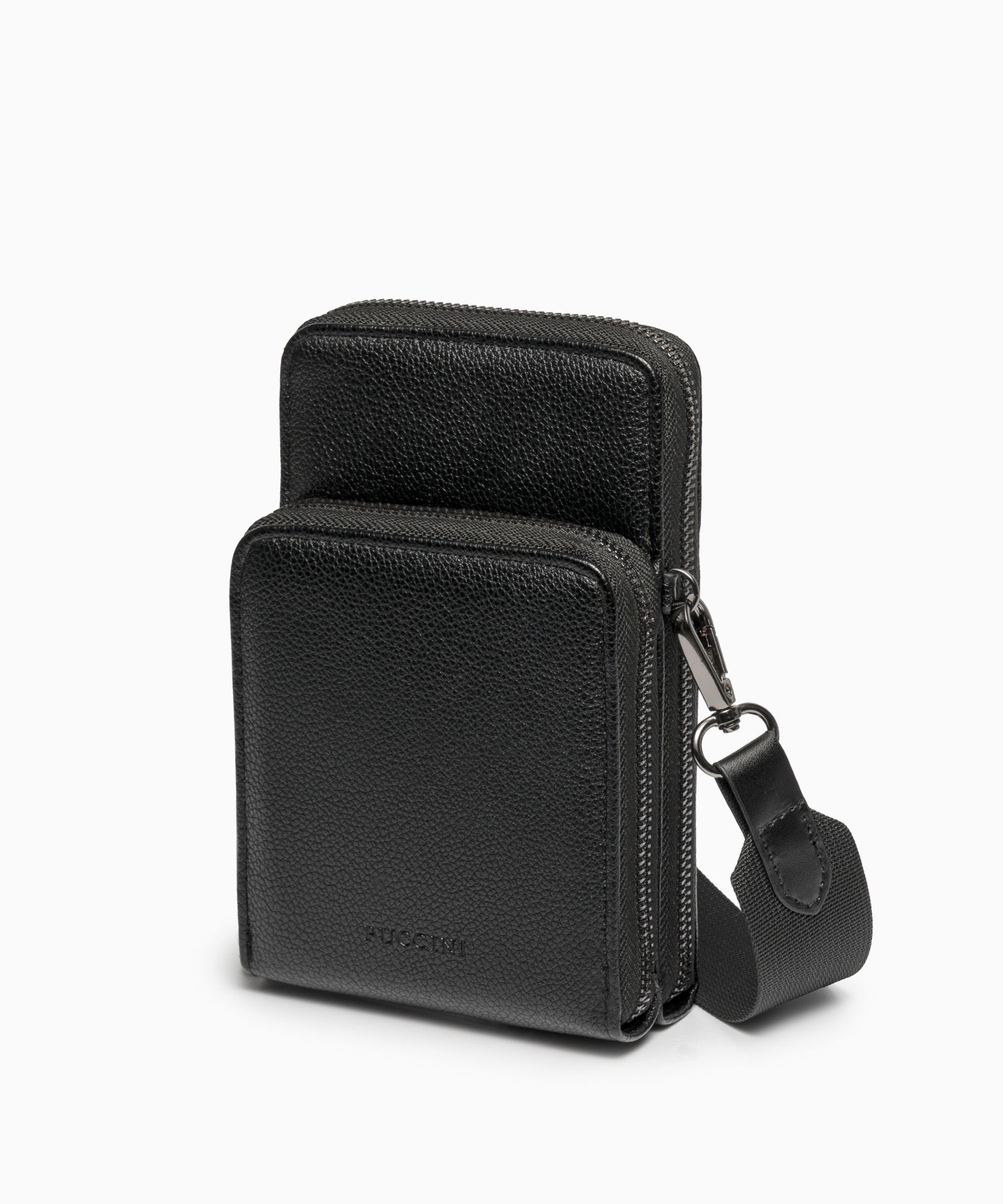 Жіноча сумка для телефону на широкому ремінці чорна