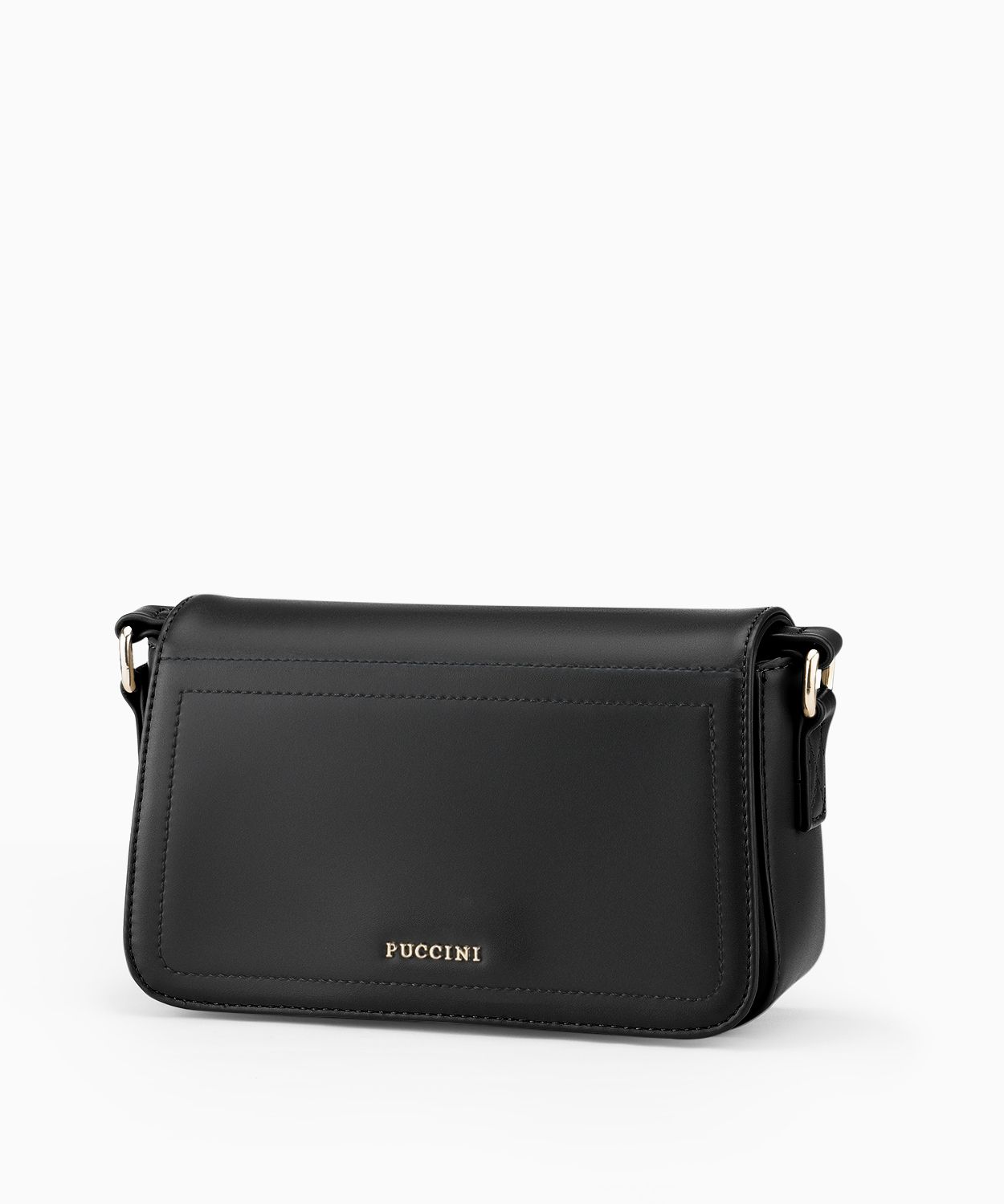 Чорна жіноча сумка-почтальонка з регульованим тканинним ремінцем