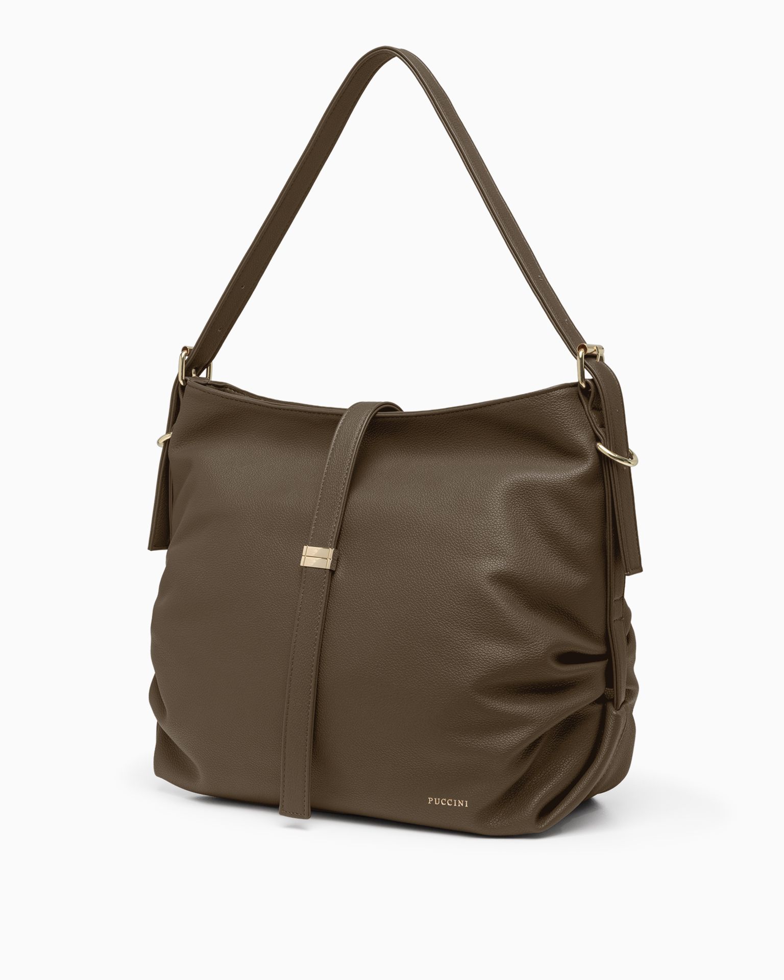 Велика жіноча сумка через плече з екошкіри, коричнева