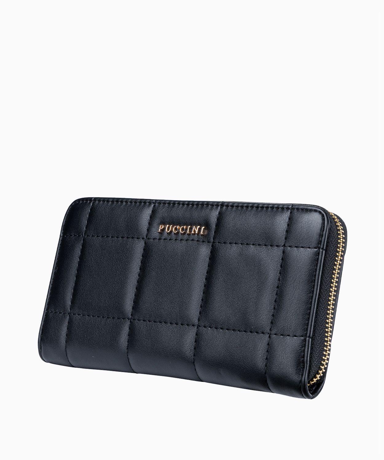 Великий чорний жіночий гаманець з декоративною строчкою 