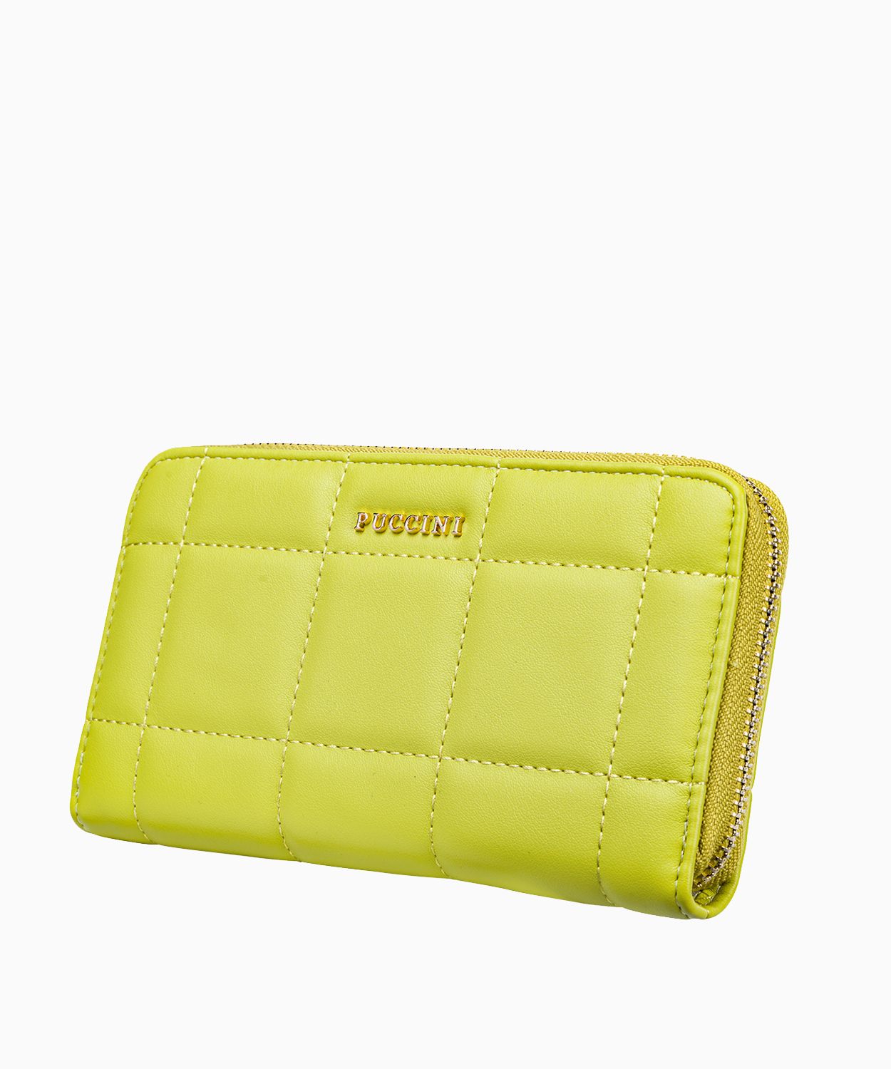 Великий лимоний жіночий гаманець з декоративною строчкою 