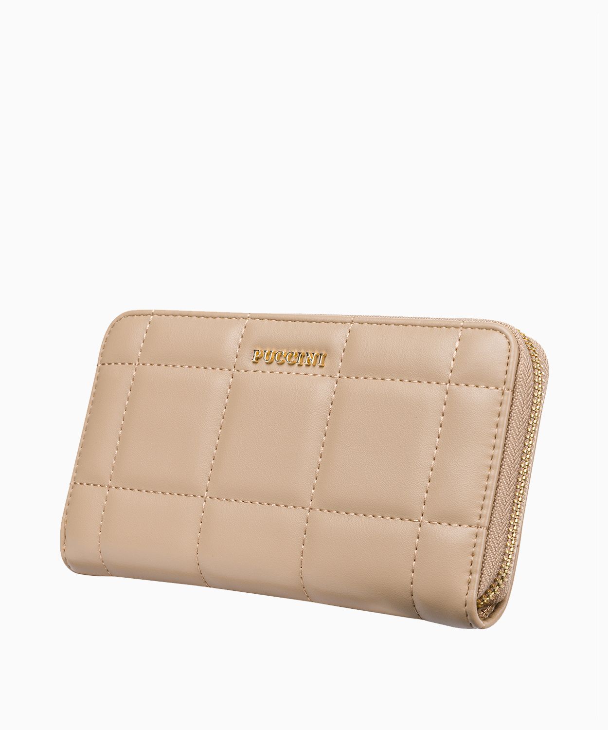 Великий бежевий жіночий гаманець з декоративною строчкою 