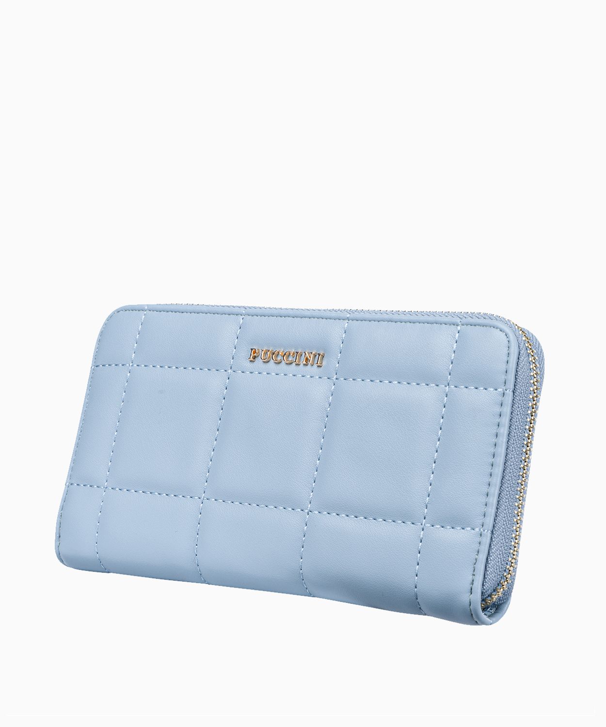 Великий синій жіночий гаманець з декоративною строчкою 