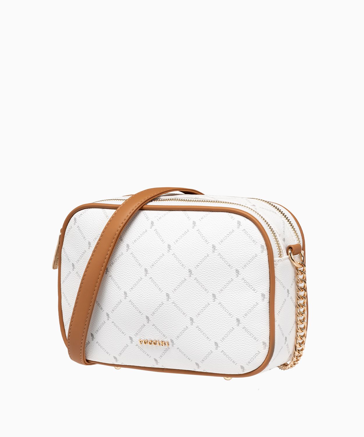 Сумка на ланцюжку з логотипом з двома відділеннями біла