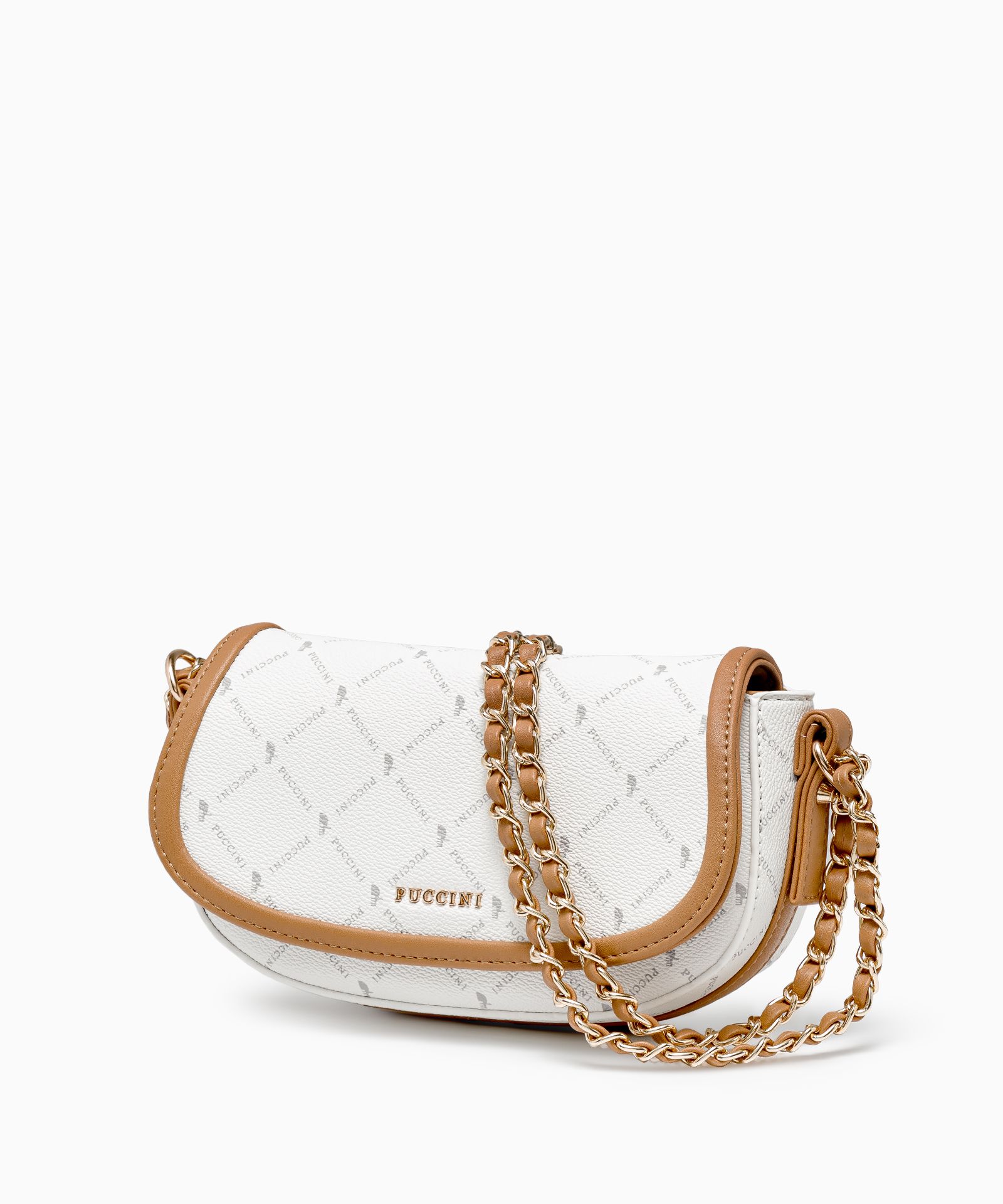 Жіноча сумка на ланцюжку з монограмою білого кольору