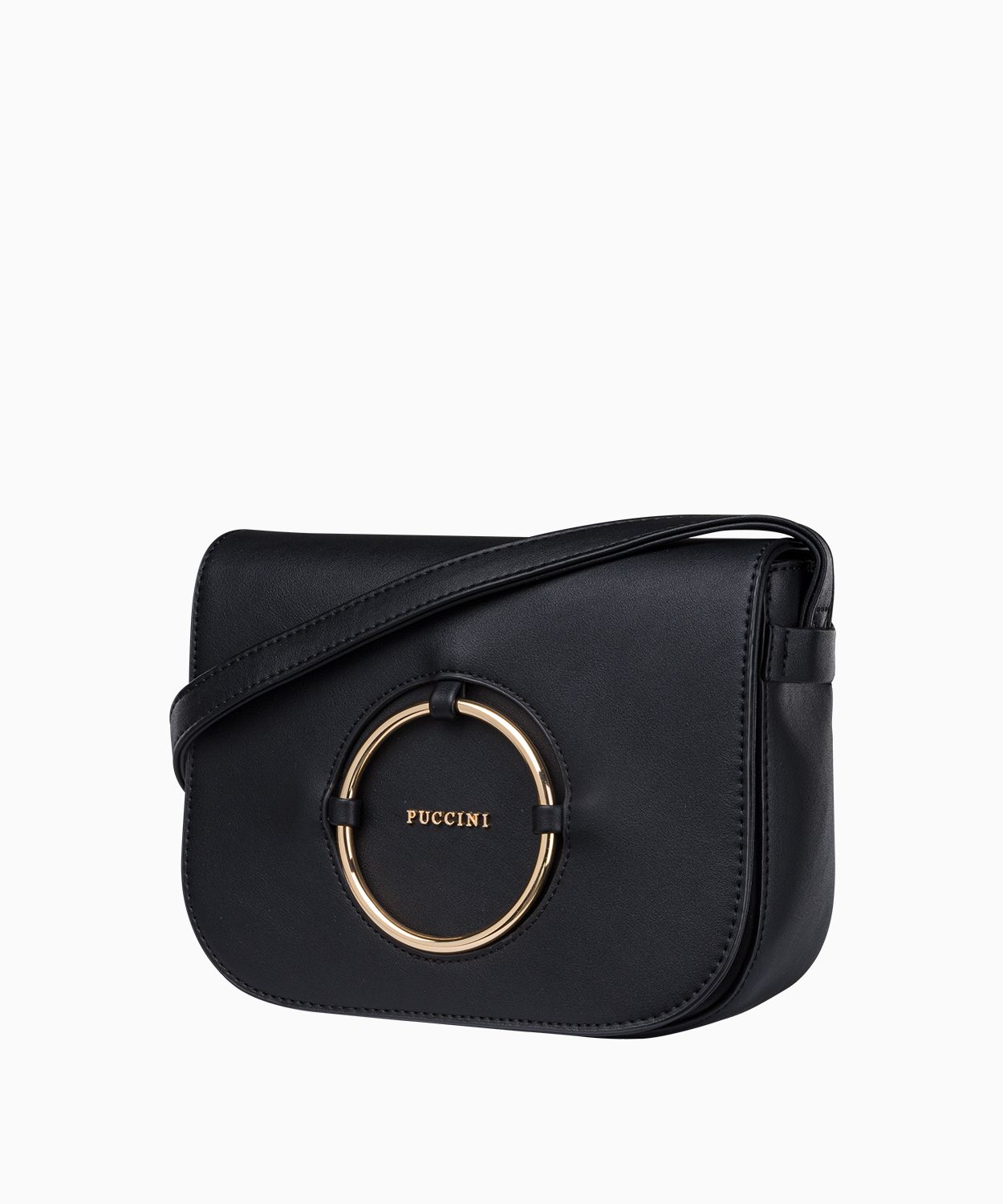 Елегантна жіноча сумочка чорного кольору з декоративною аплікацією золотого кольору 