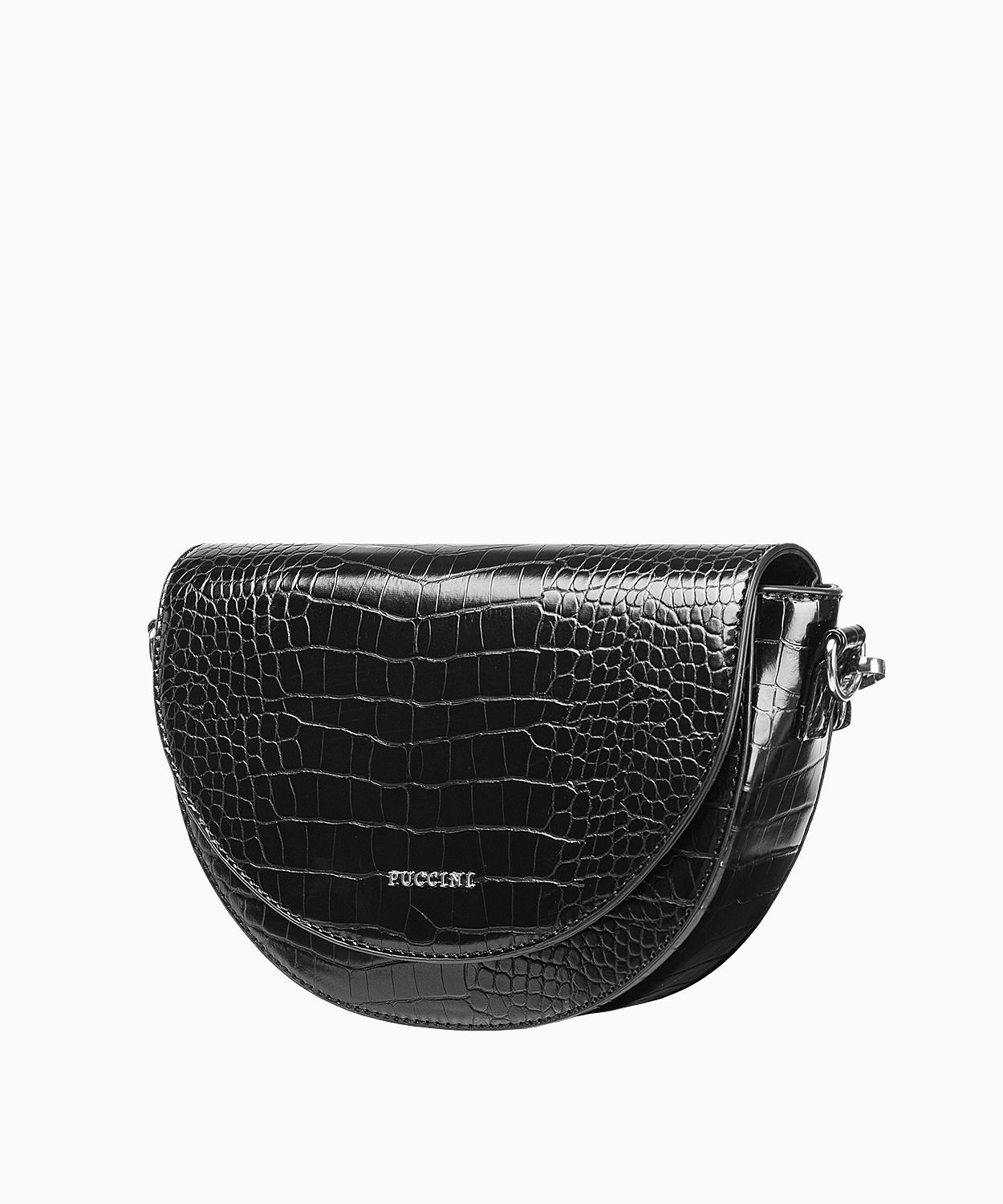 Жіноча чорна сумка-півмісяць на широкому ремінці