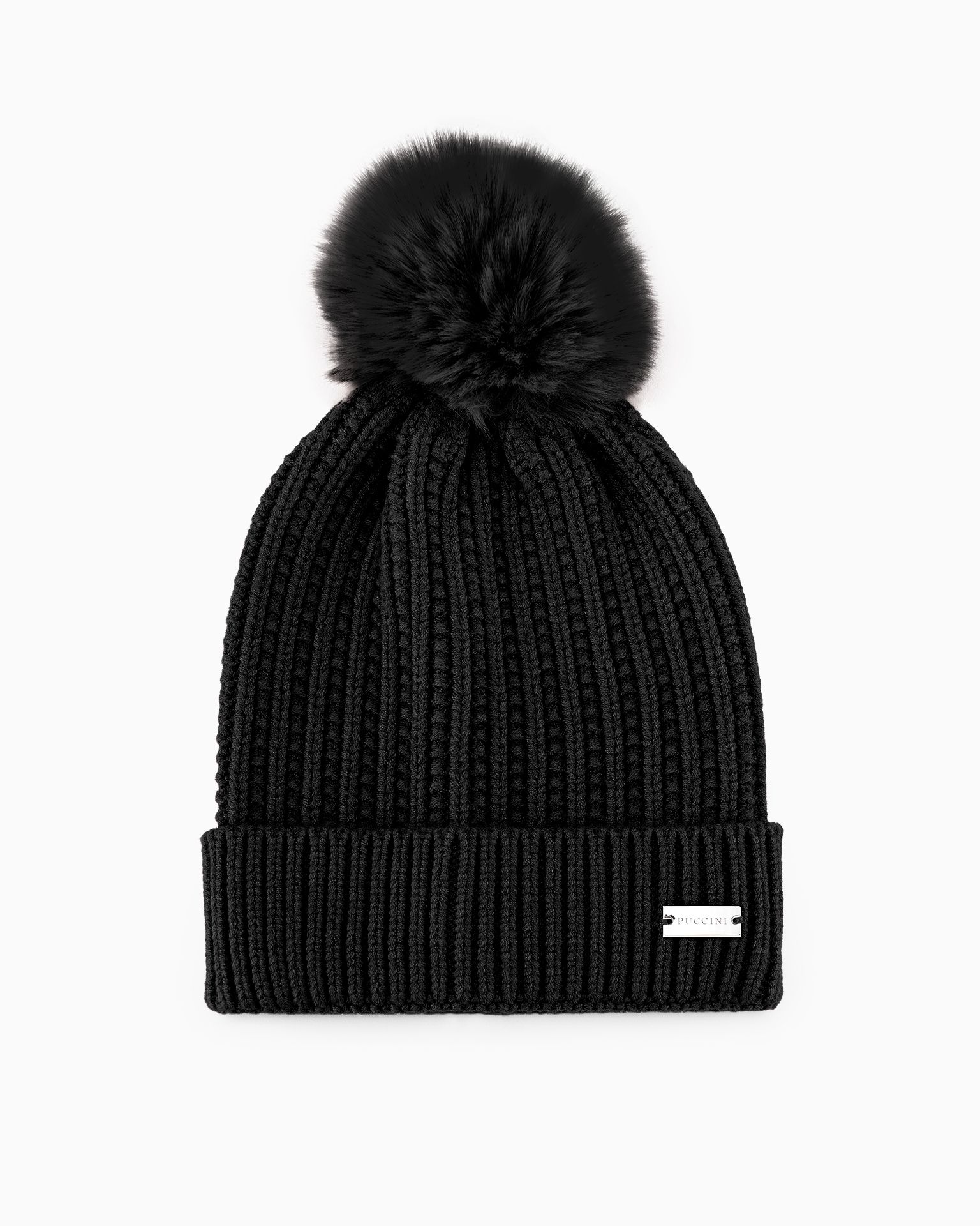 Зимова шапка з помпоном чорна