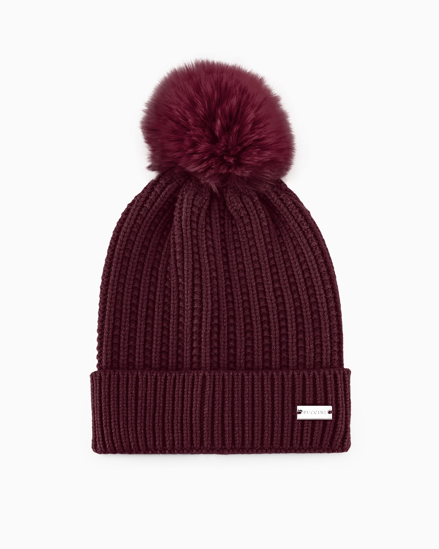 Зимова шапка з помпоном бордова