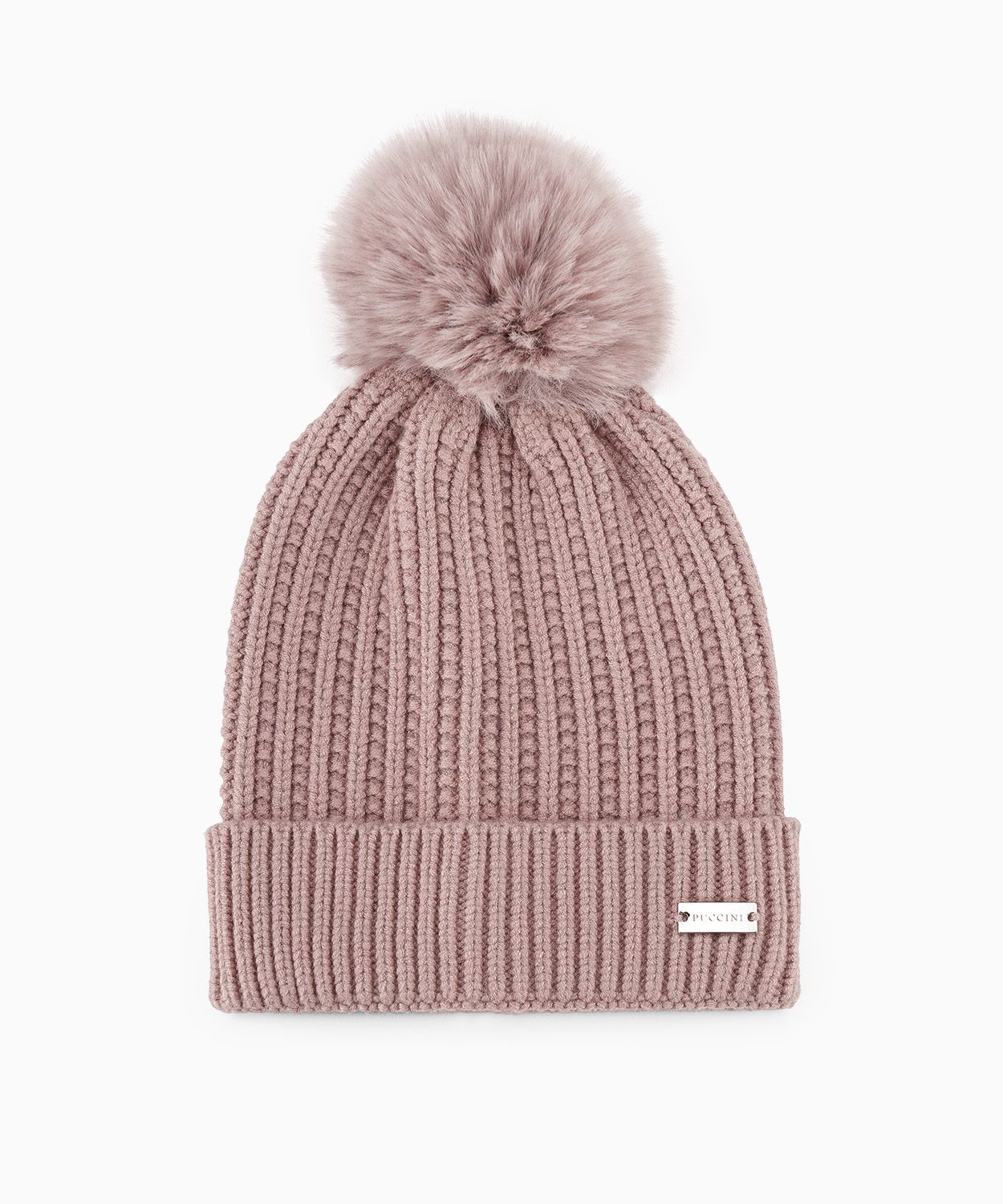 Зимова шапка з помпоном пудрово-рожевого кольору