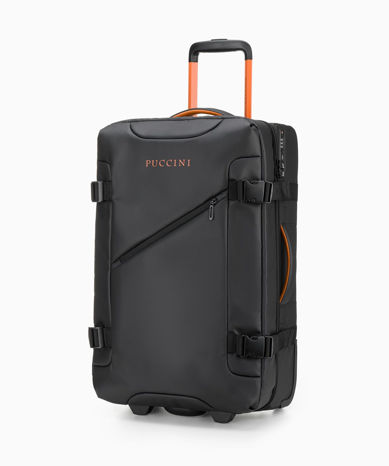 Середній чорний м'який чемодан на двох колесах