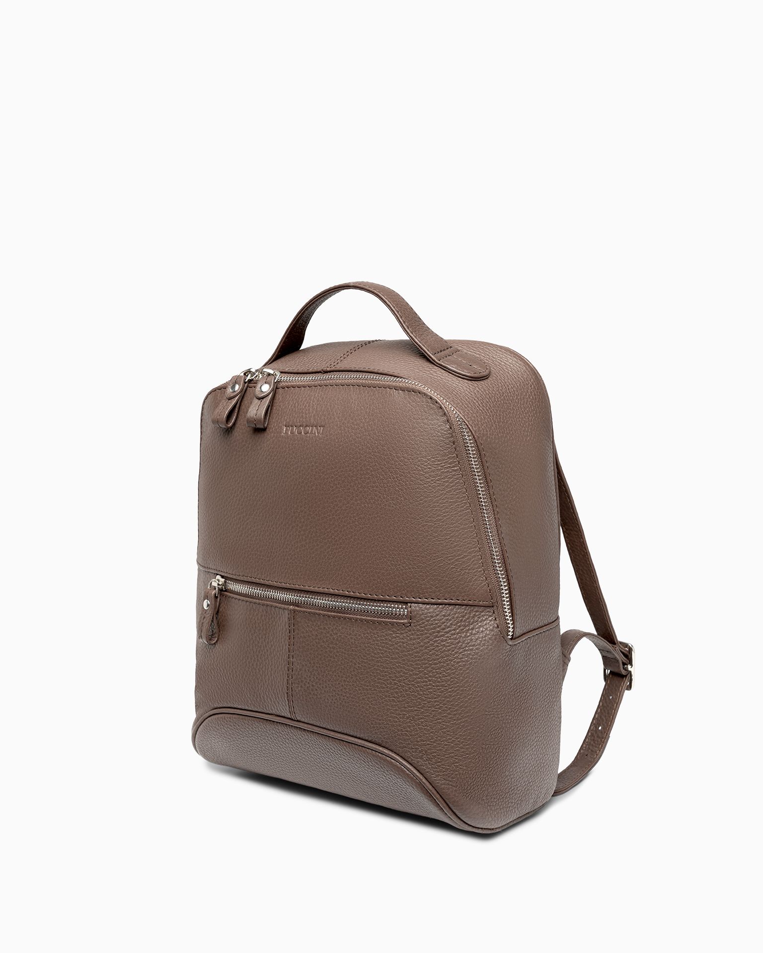 Жіночий фактурний шкіряний рюкзак з гороховим принтом коричневого кольору