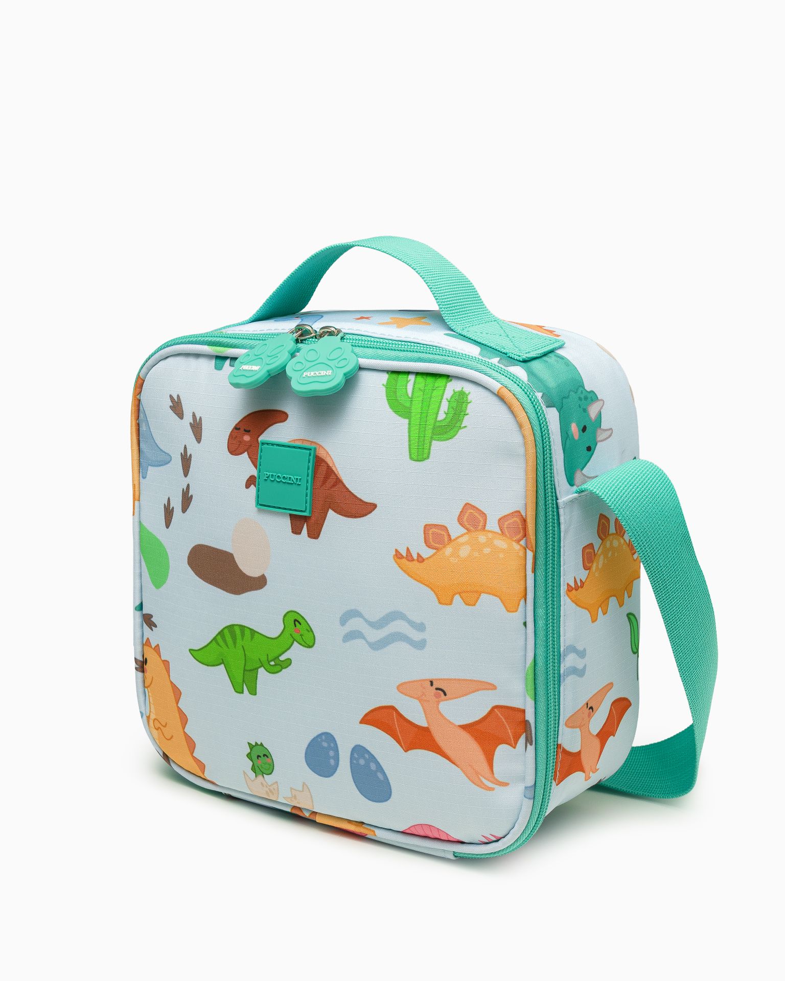 Набір сумка для ланчу + косметичка + наплічник для дітей блакитні динозаври