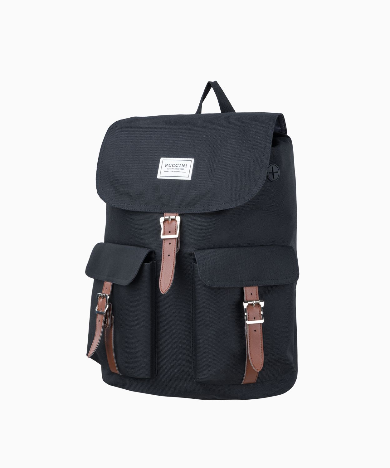 Чорний тканинний рюкзак з кишенями 