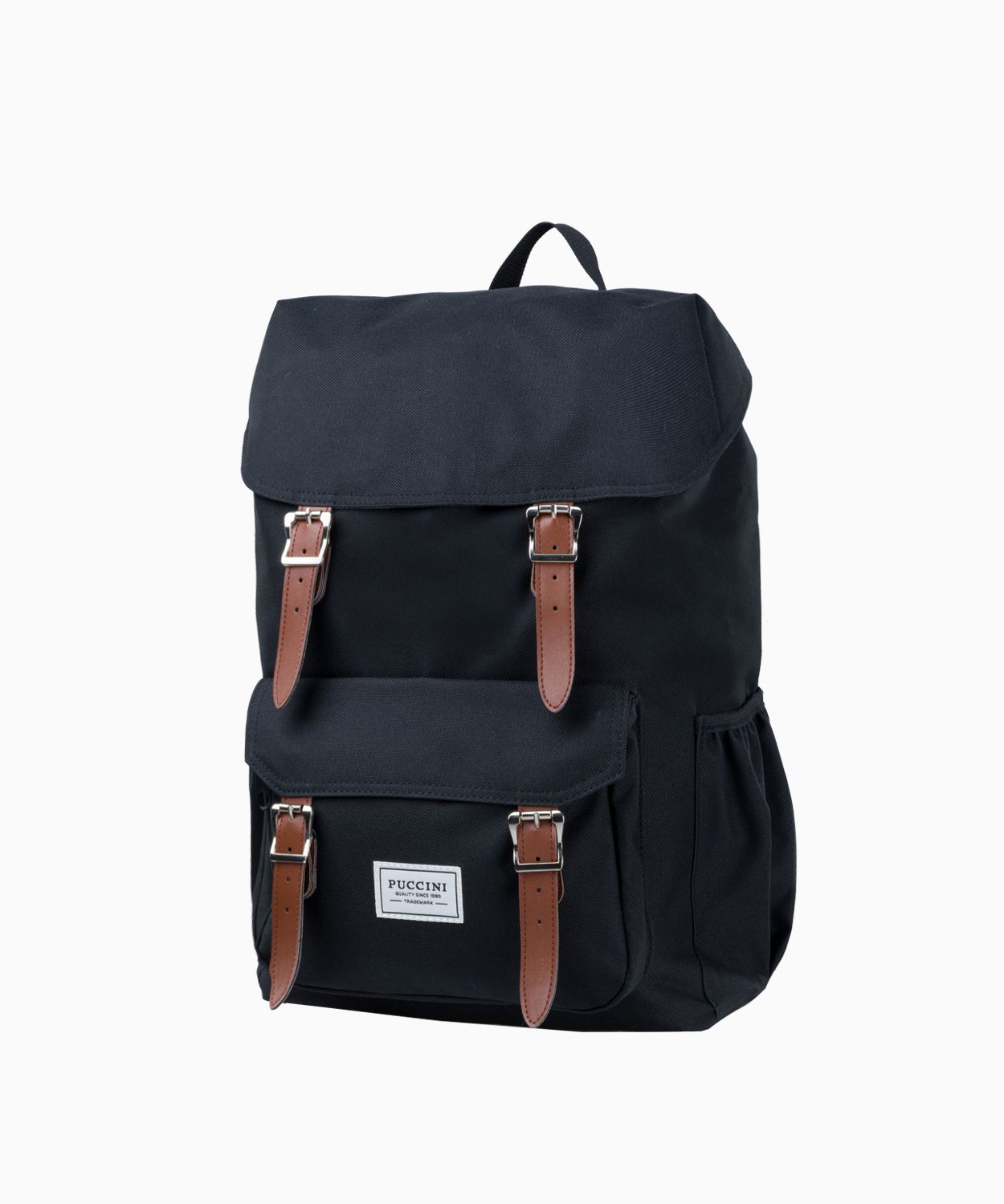 Чорний рюкзак зі вставками з екологічної шкіри 