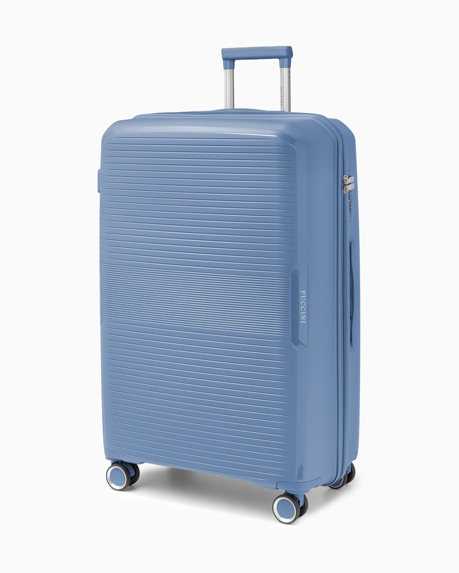 Велика валіза з кодовим замком з поліпропілену синього кольору