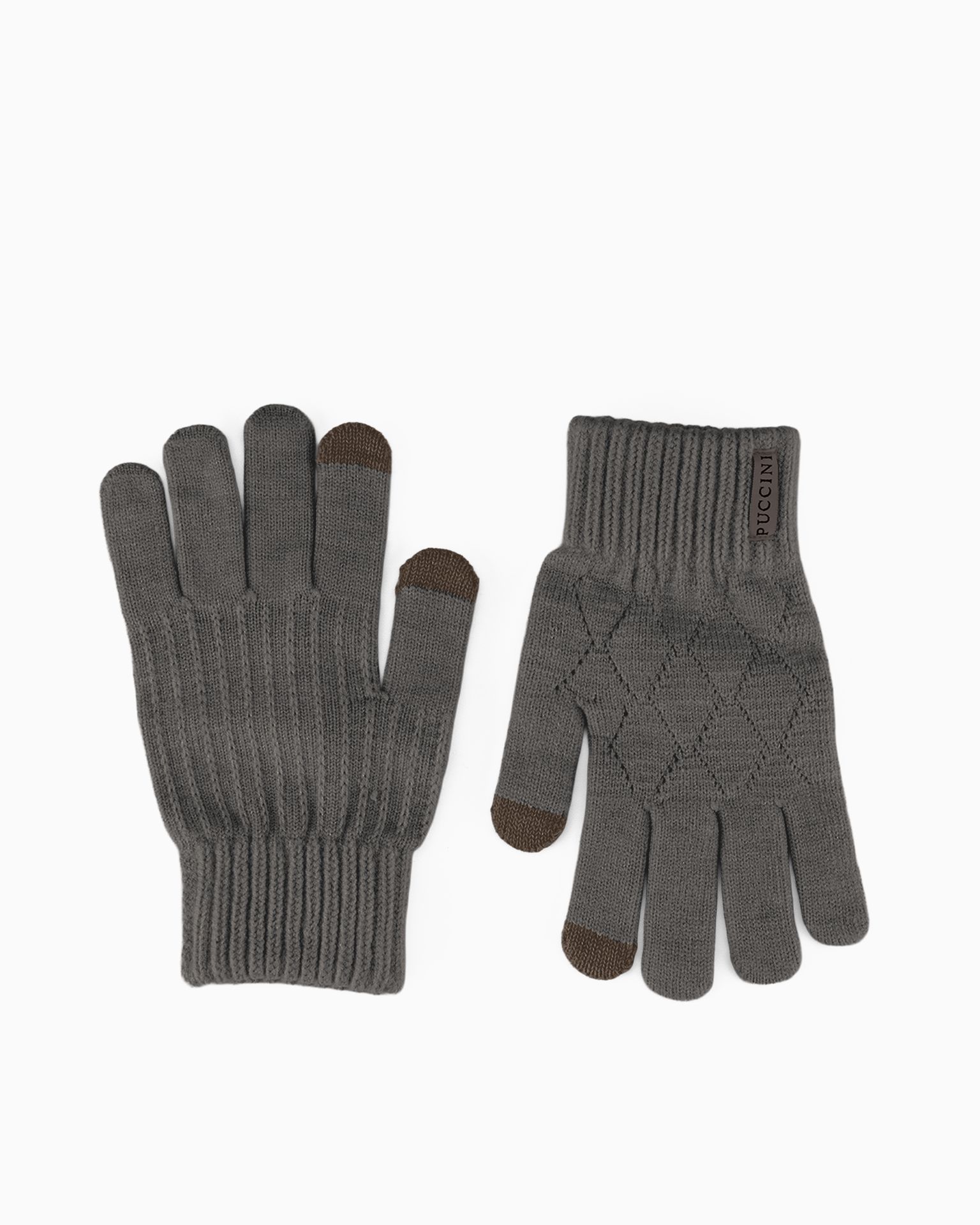 Трикотажні рукавички з плетеним візерунком коричневі