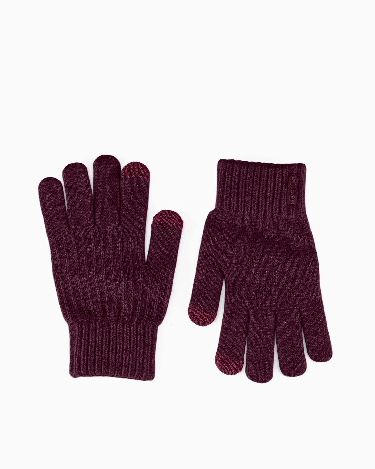 В'язані рукавички з плетеним візерунком бордові