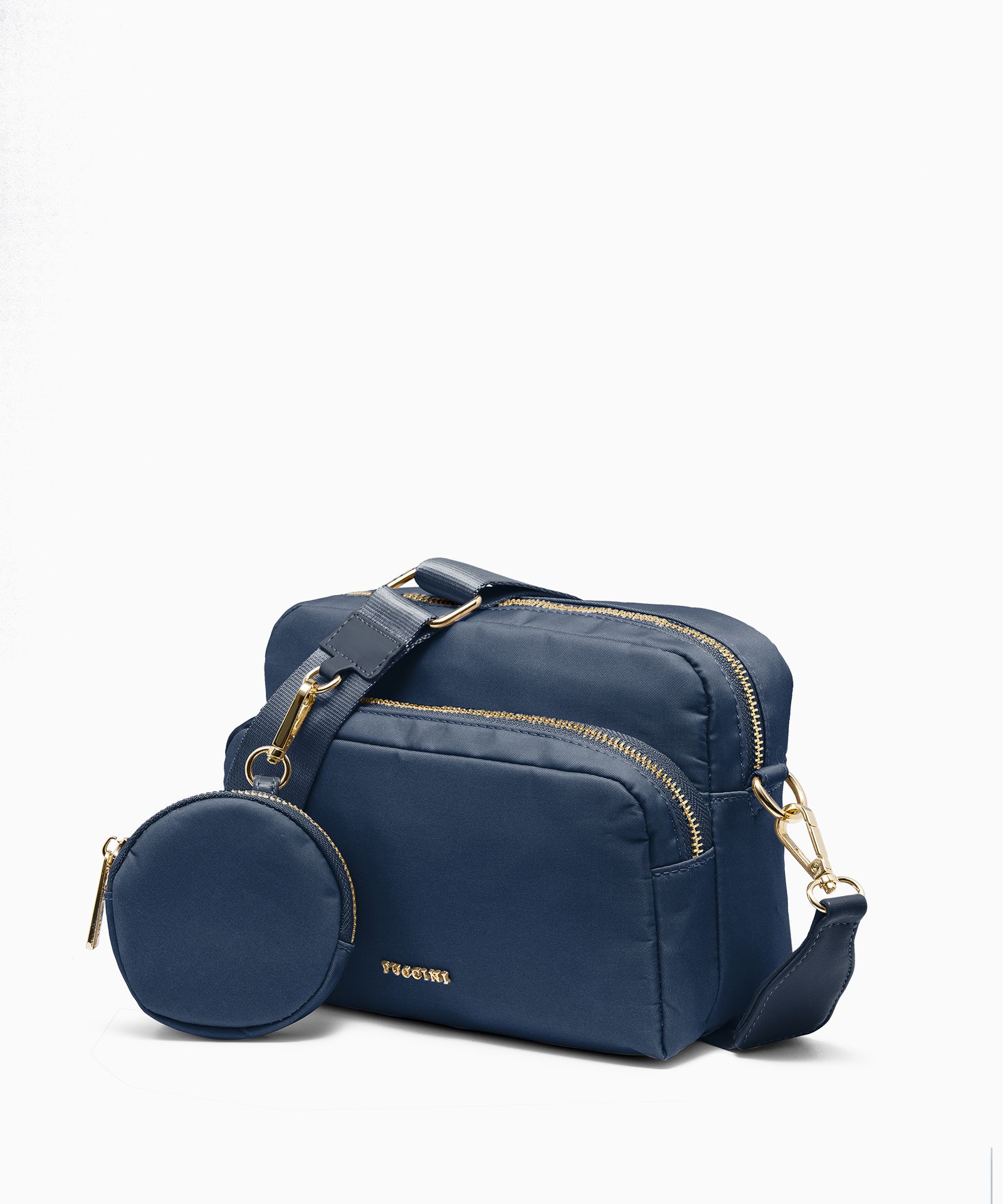 Сумочка на широкому ремінці з кишенею темно-синя