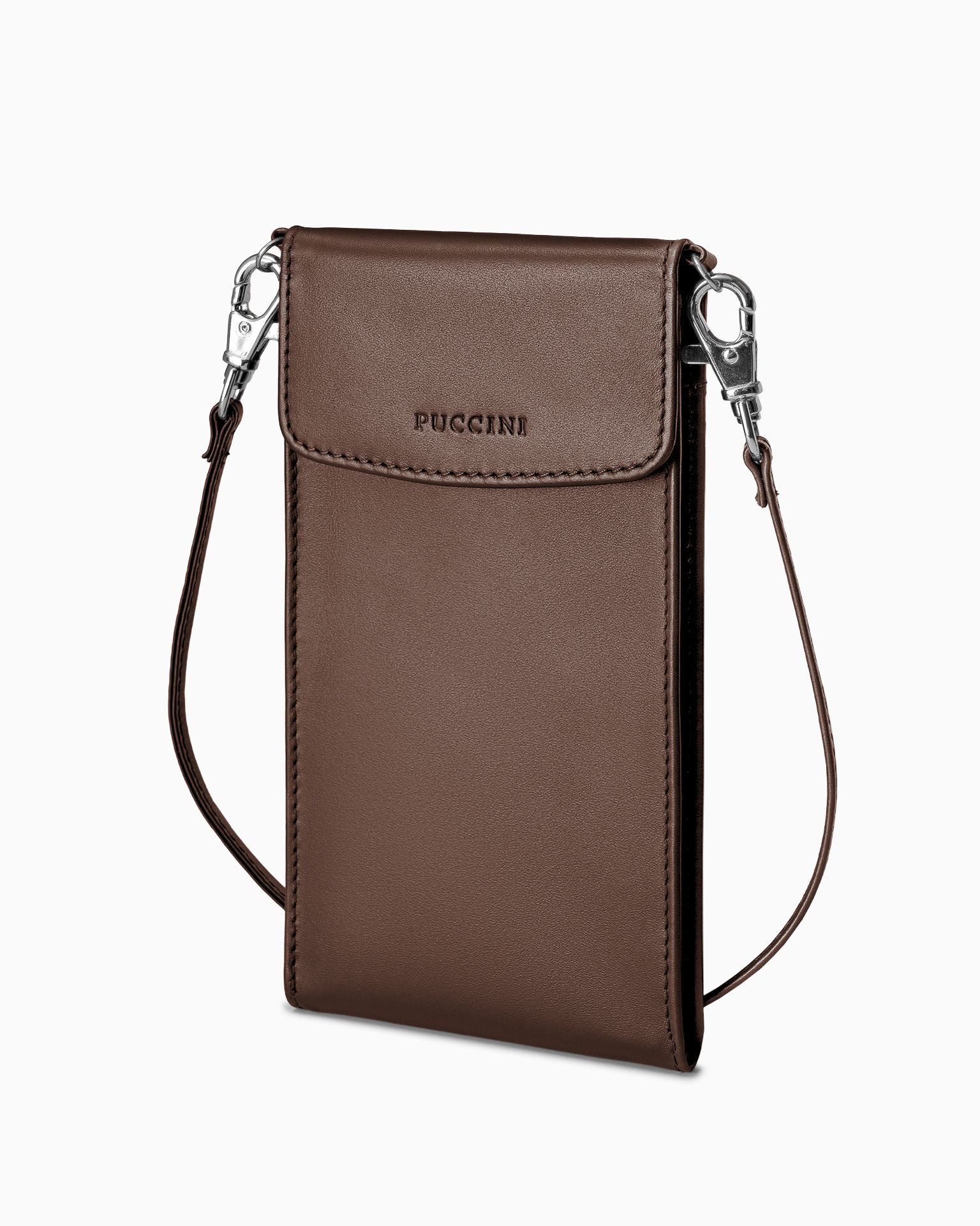 Жіноча темно-коричнева шкіряна сумка для телефону