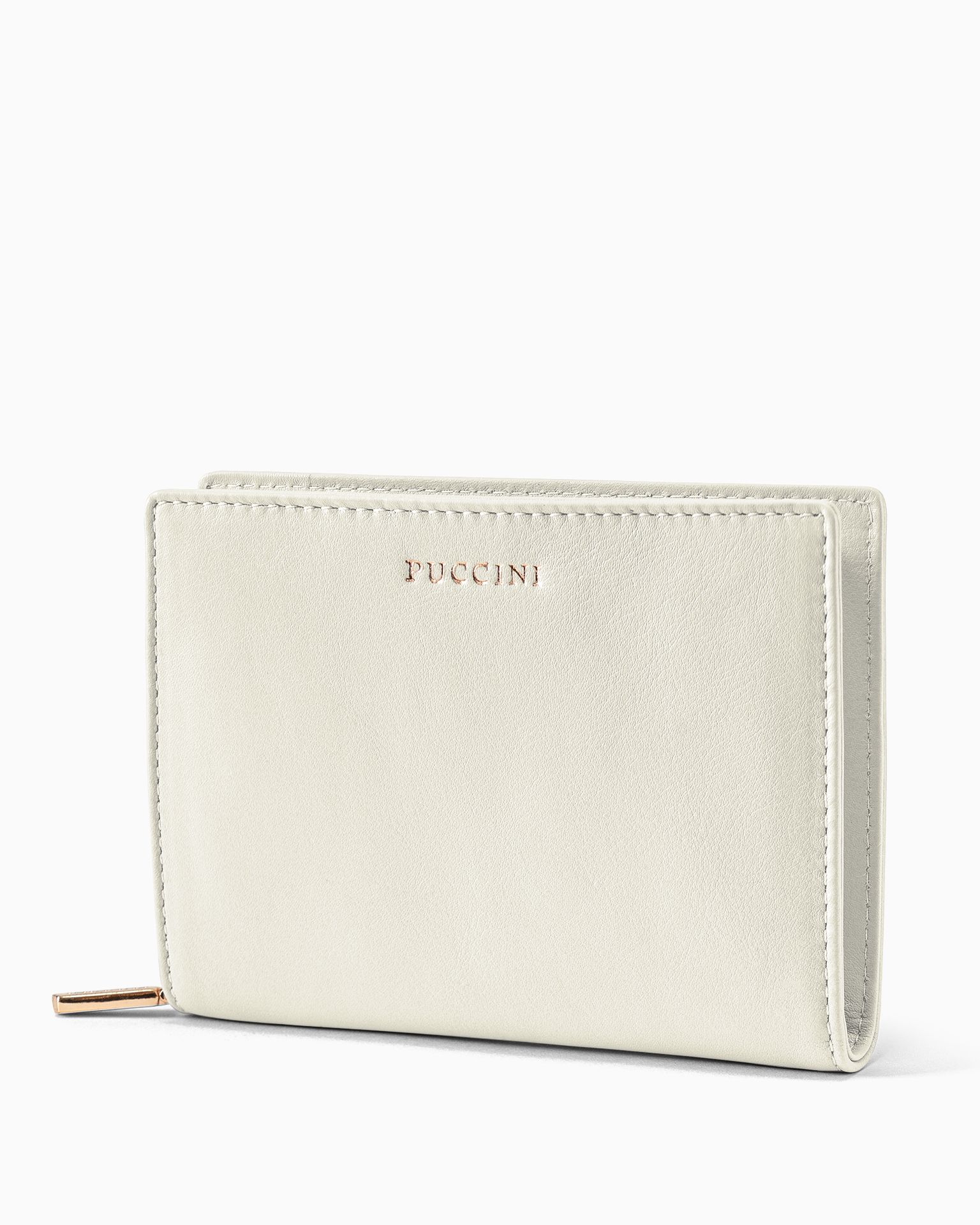 Жіночий середній шкіряний гаманець на блискавці білий