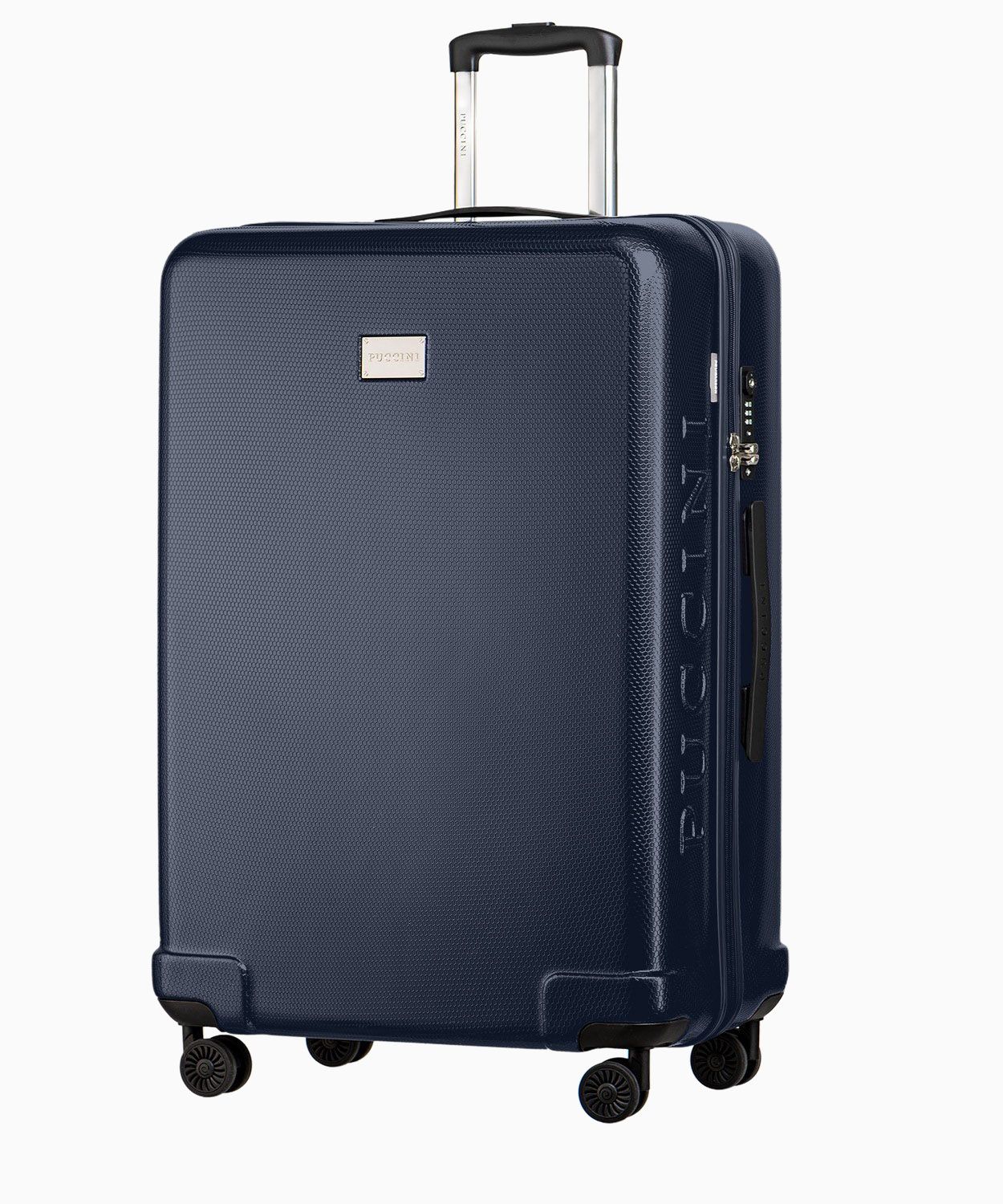 Велика темно-синя тверда валіза зі структурою медових сот