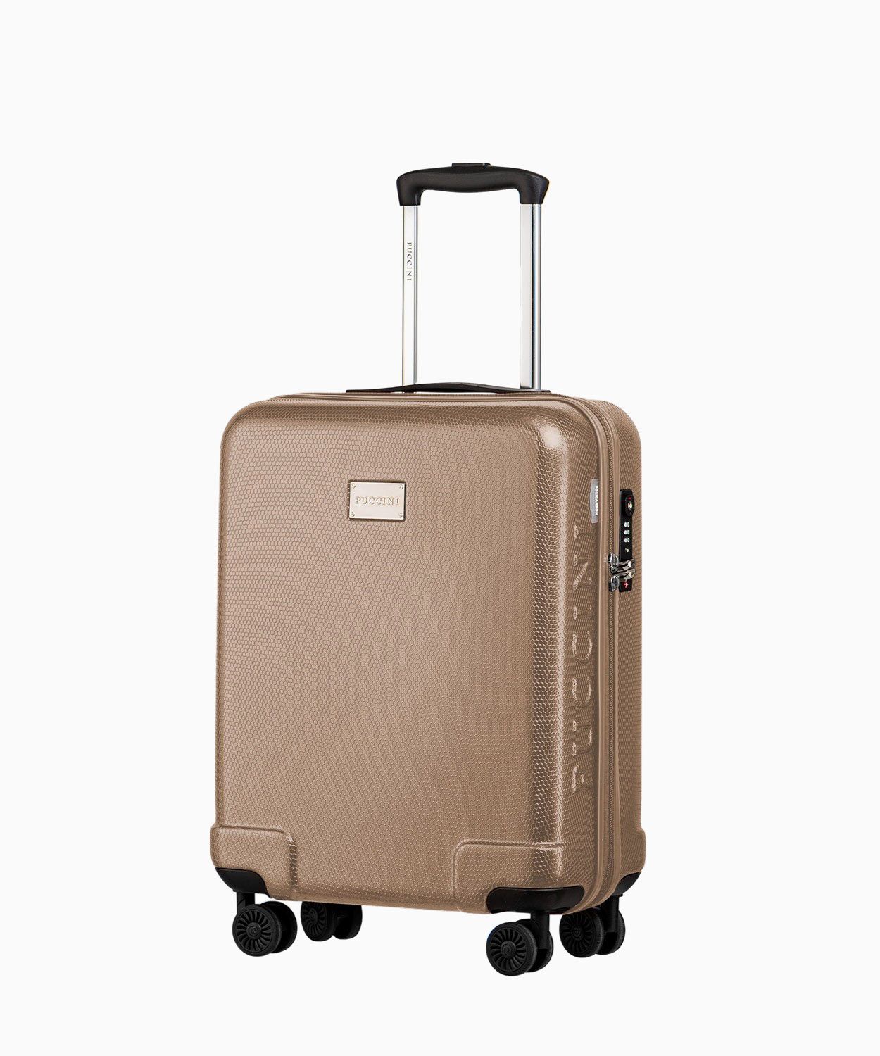 Тверда валіза шампанського кольору зі структурою медових сот розміру ручної поклажі