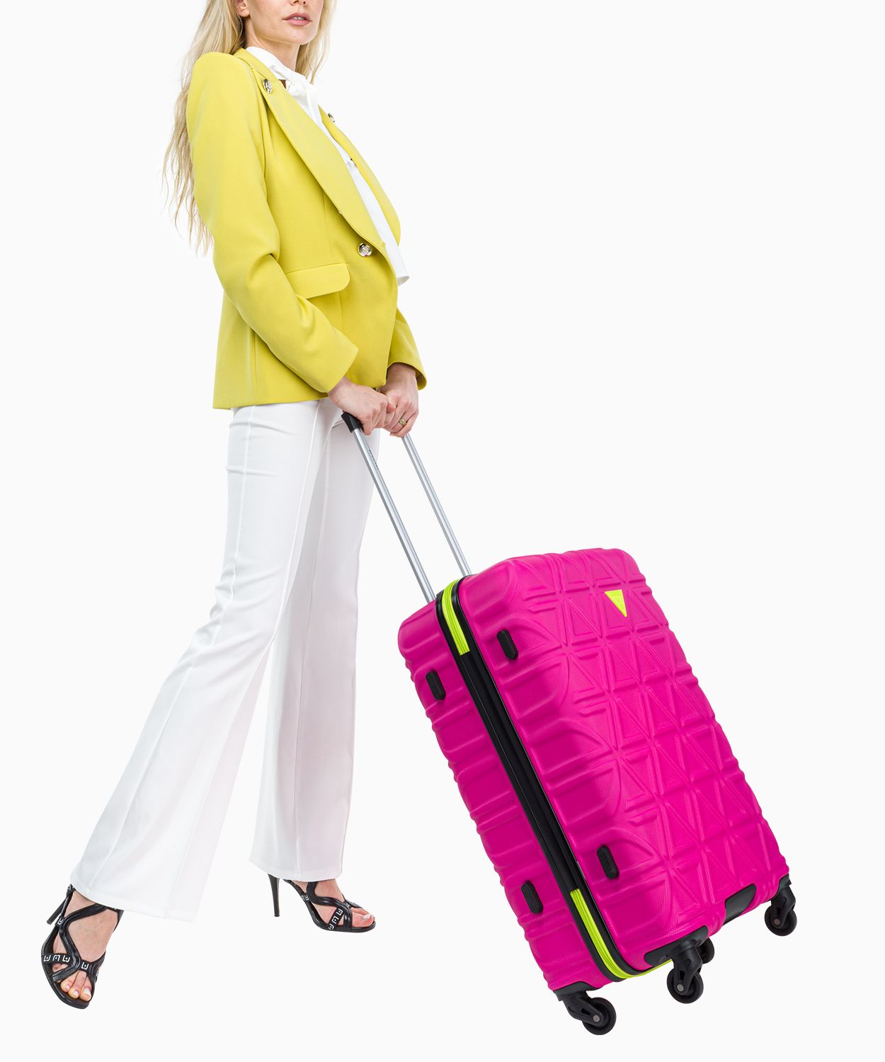 Середня рожева валіза з контрастною обробкою