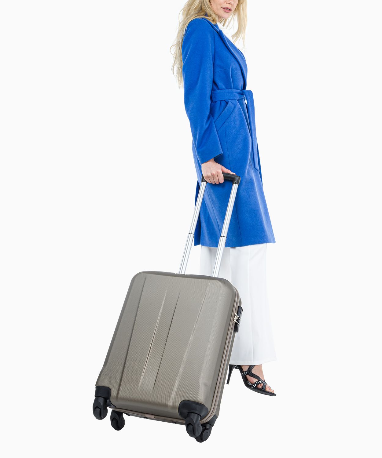 Валіза ручної поклажі шампанського кольору на чотирьох колесах