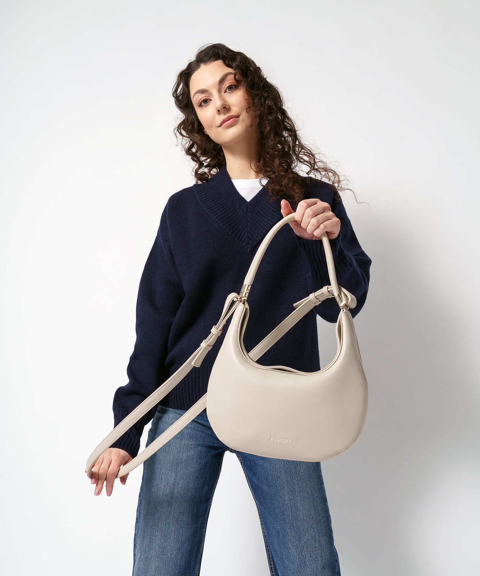 Сучасна чотиристороння сумка для перенесення бежевого кольору