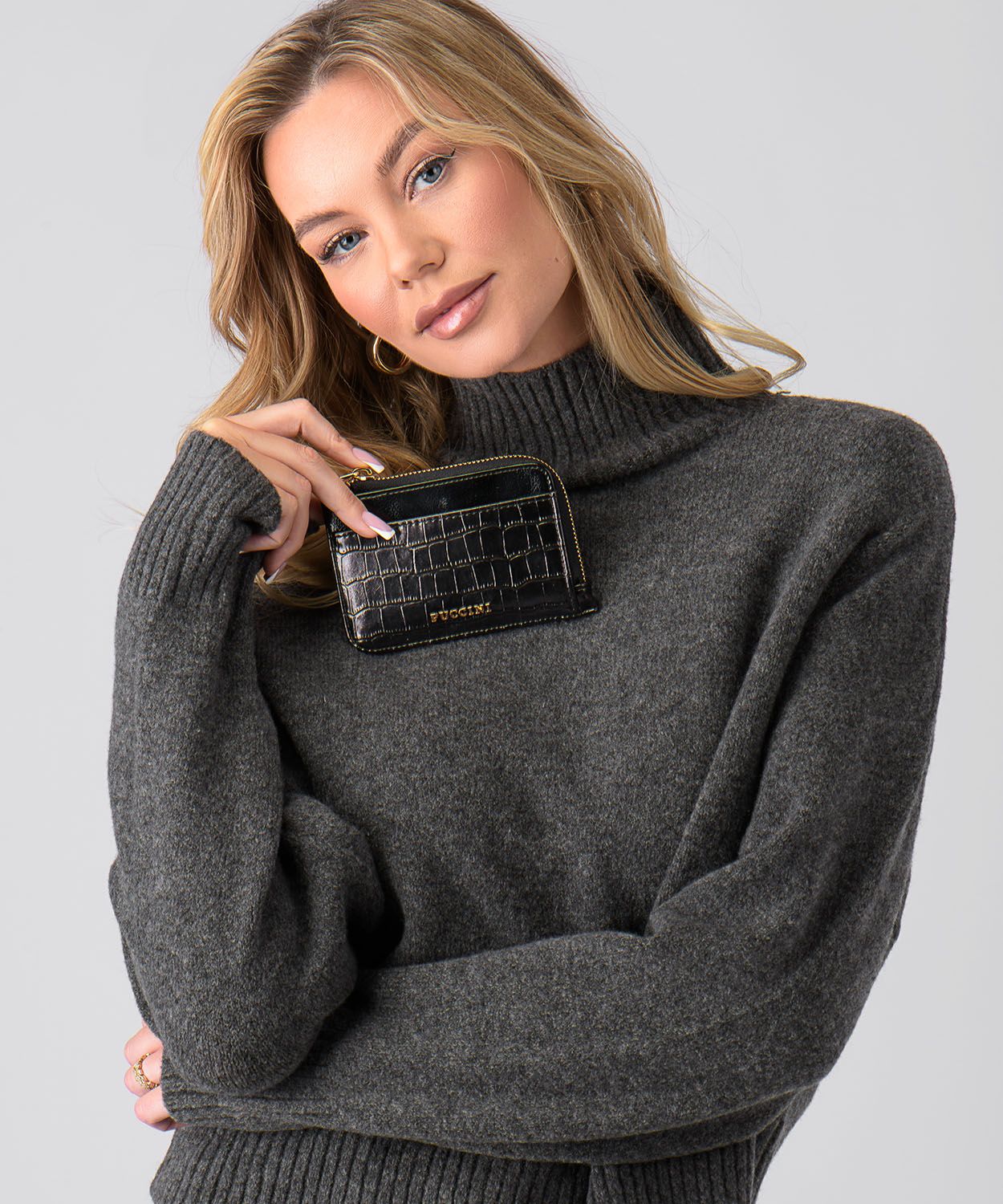 Маленький жіночий гаманець з екологічної шкіри крокко чорного кольору