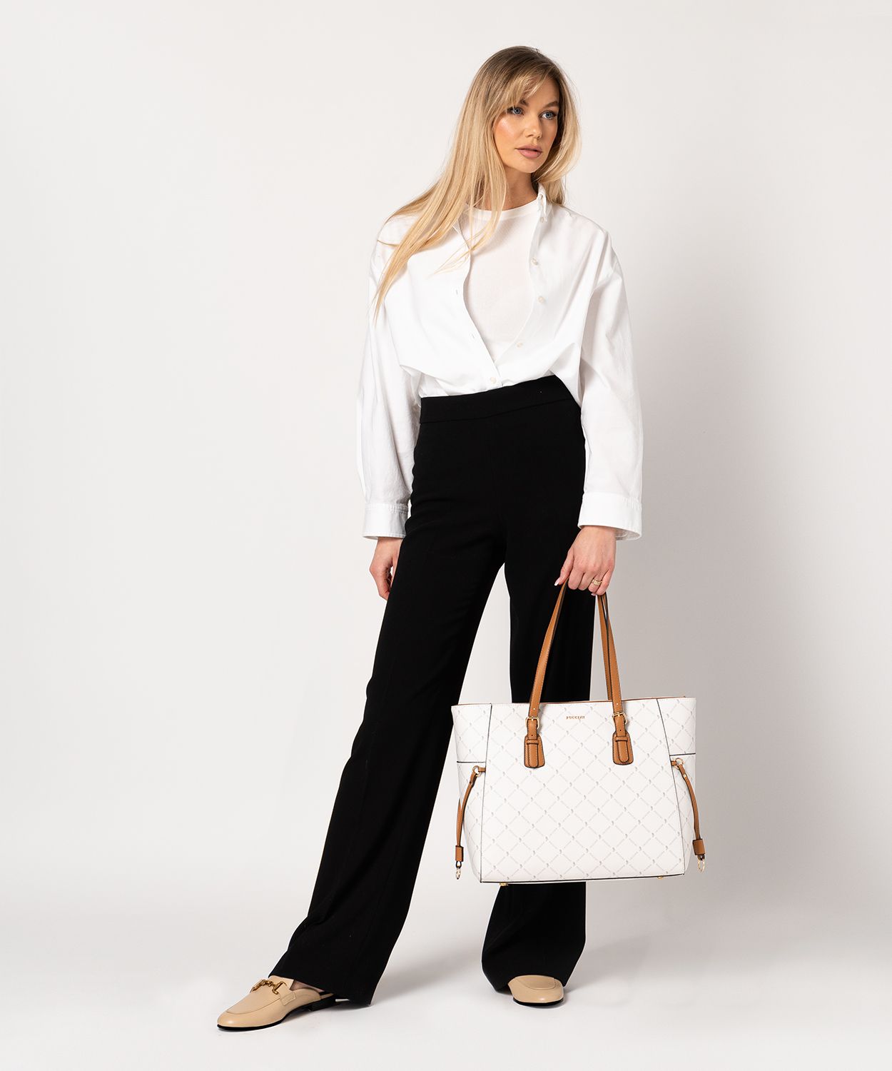 Жіноча сумка-шоппер з регульованою ручкою з логотипом біла