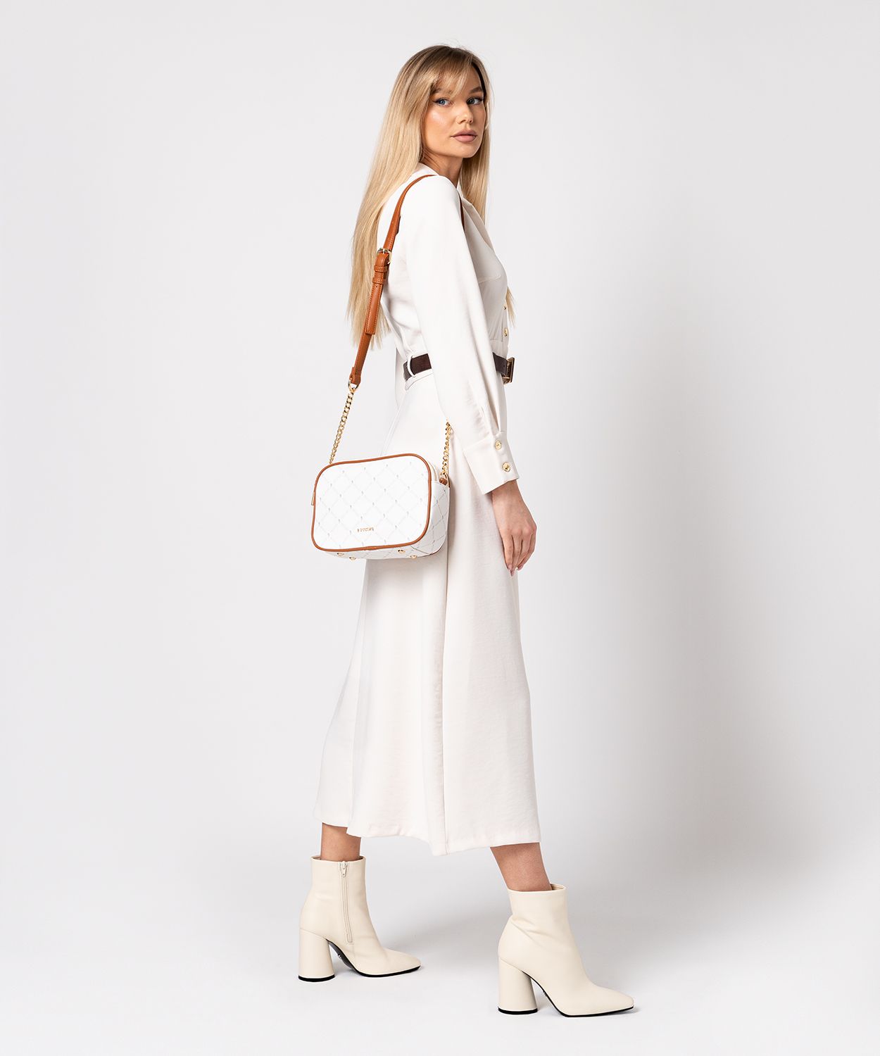 Сумка на ланцюжку з логотипом з двома відділеннями біла