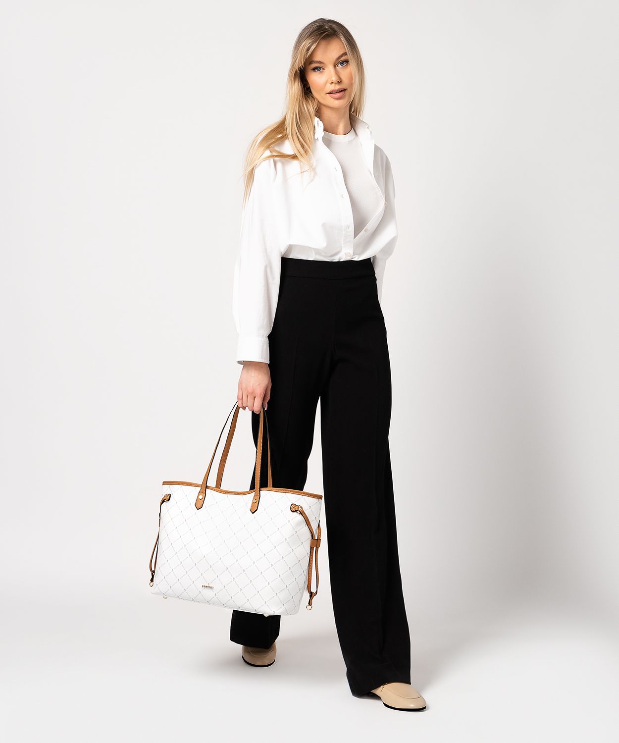 Велика біла монограмна сумка для покупок з косметичкою