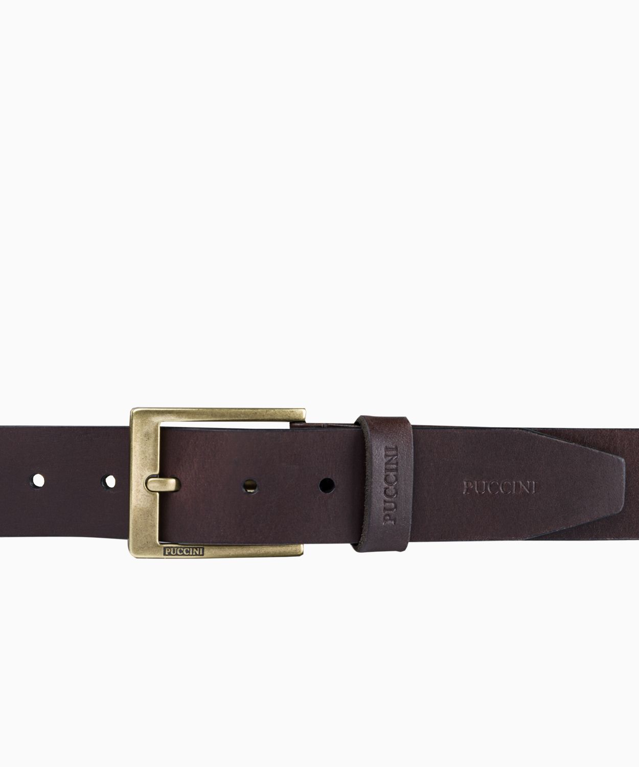 Чоловічий коричневий шкіряний ремінь із золотою пряжкою