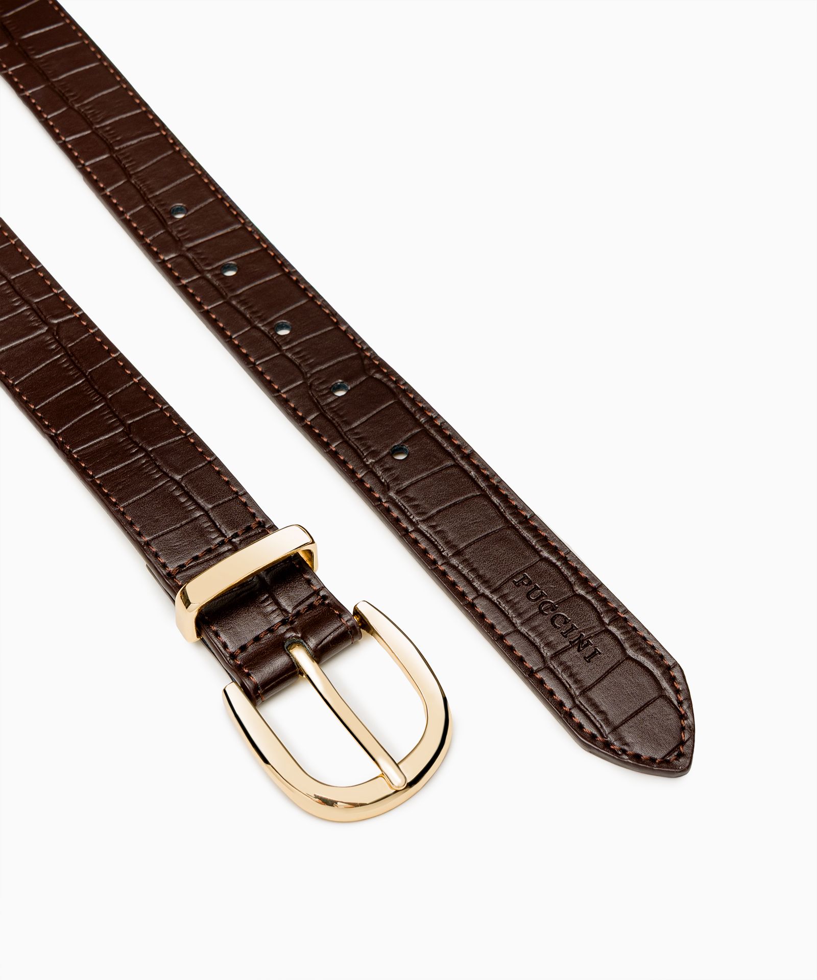 Жіночий ремінь з коричневої фактурної шкіри крокодил розмір S