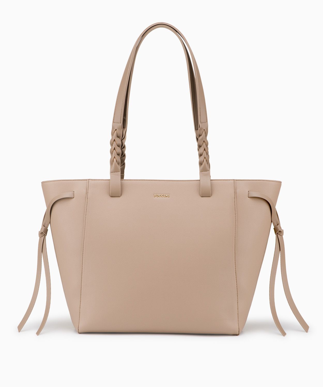 Бежева сумка-шоппер із плетеними ручками