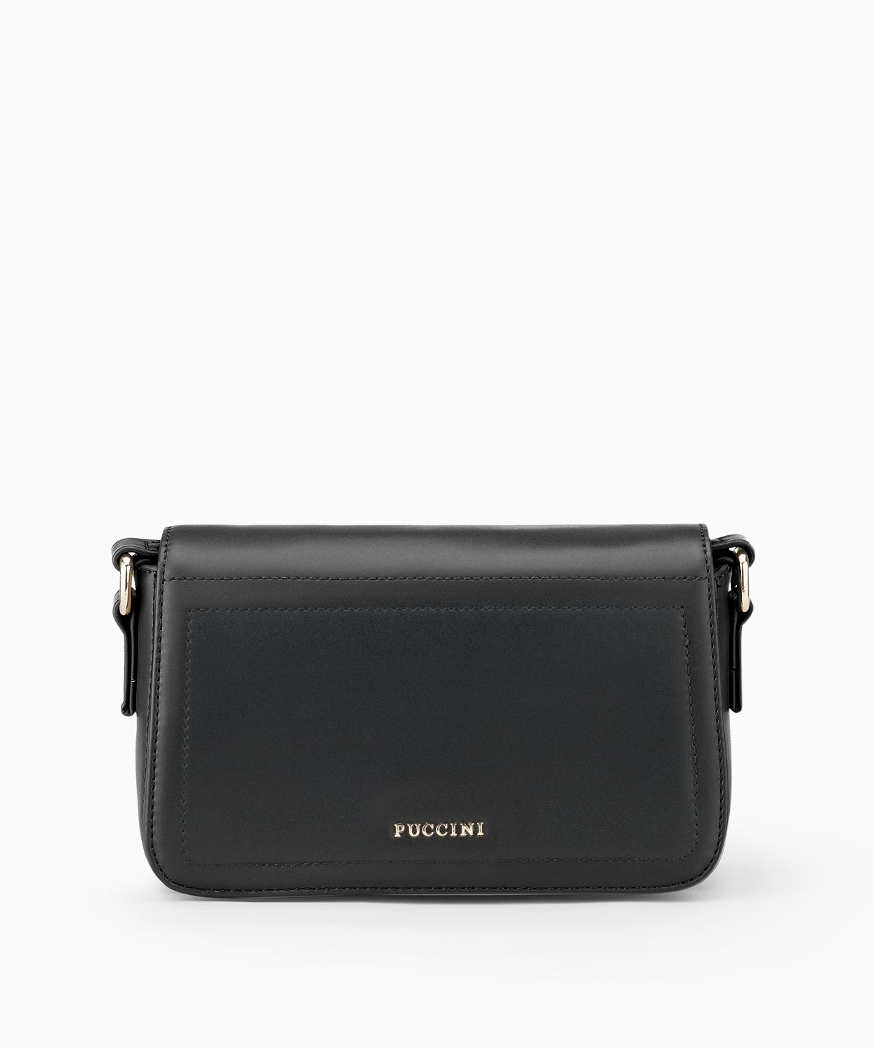 Чорна жіноча сумка-почтальонка з регульованим тканинним ремінцем