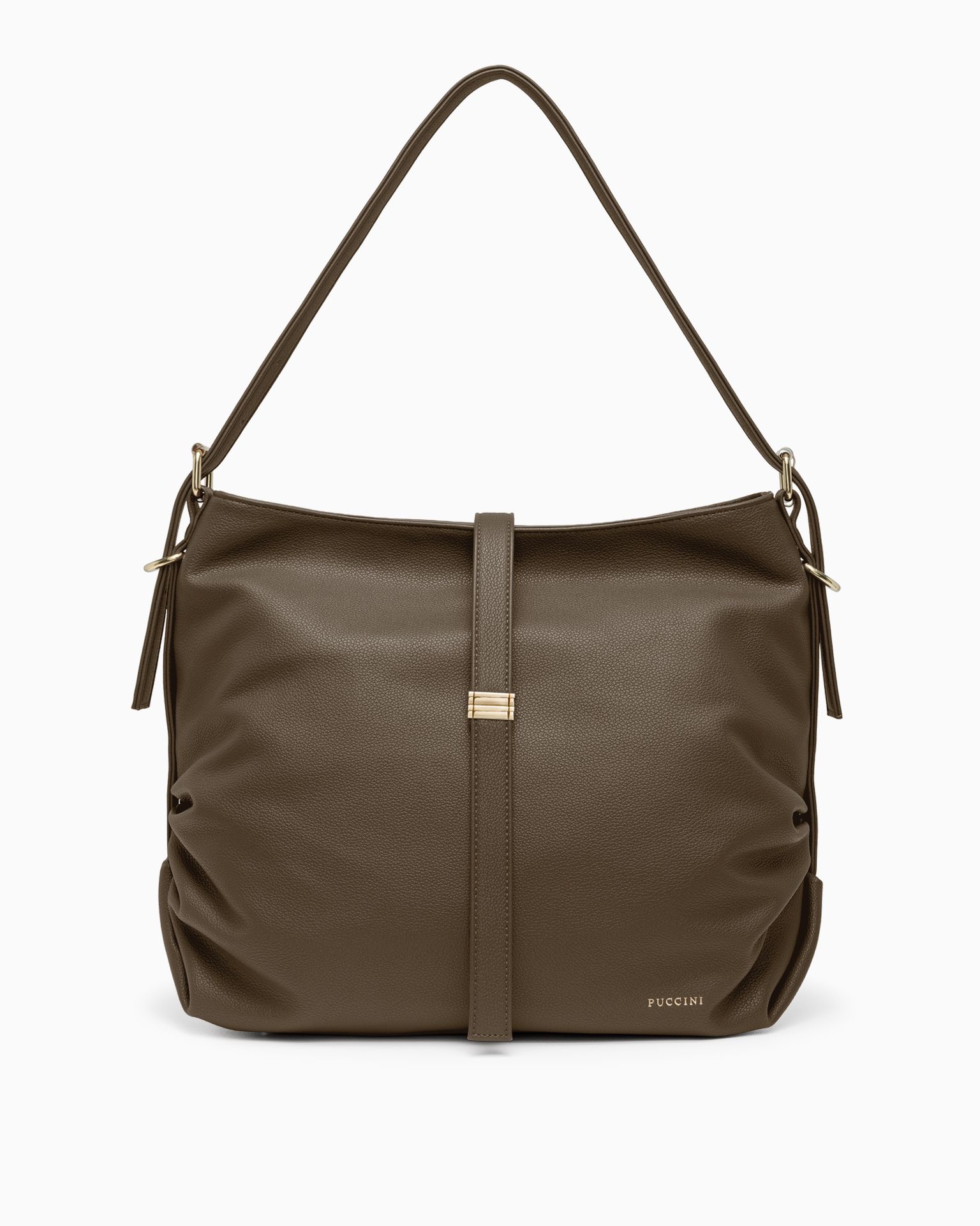 Велика жіноча сумка через плече з екошкіри, коричнева