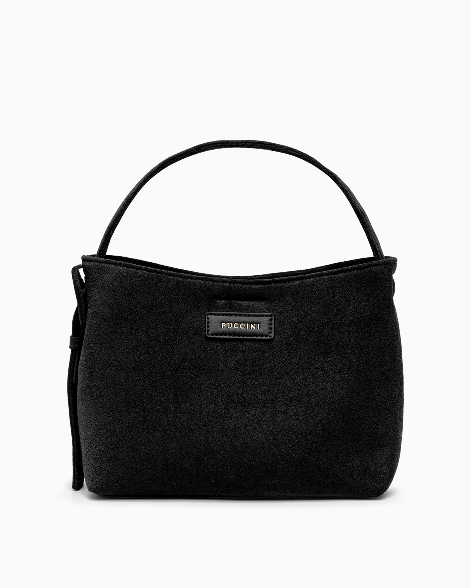 Маленька сумочка з екологічної замші з прикріпленим ремінцем чорного кольору