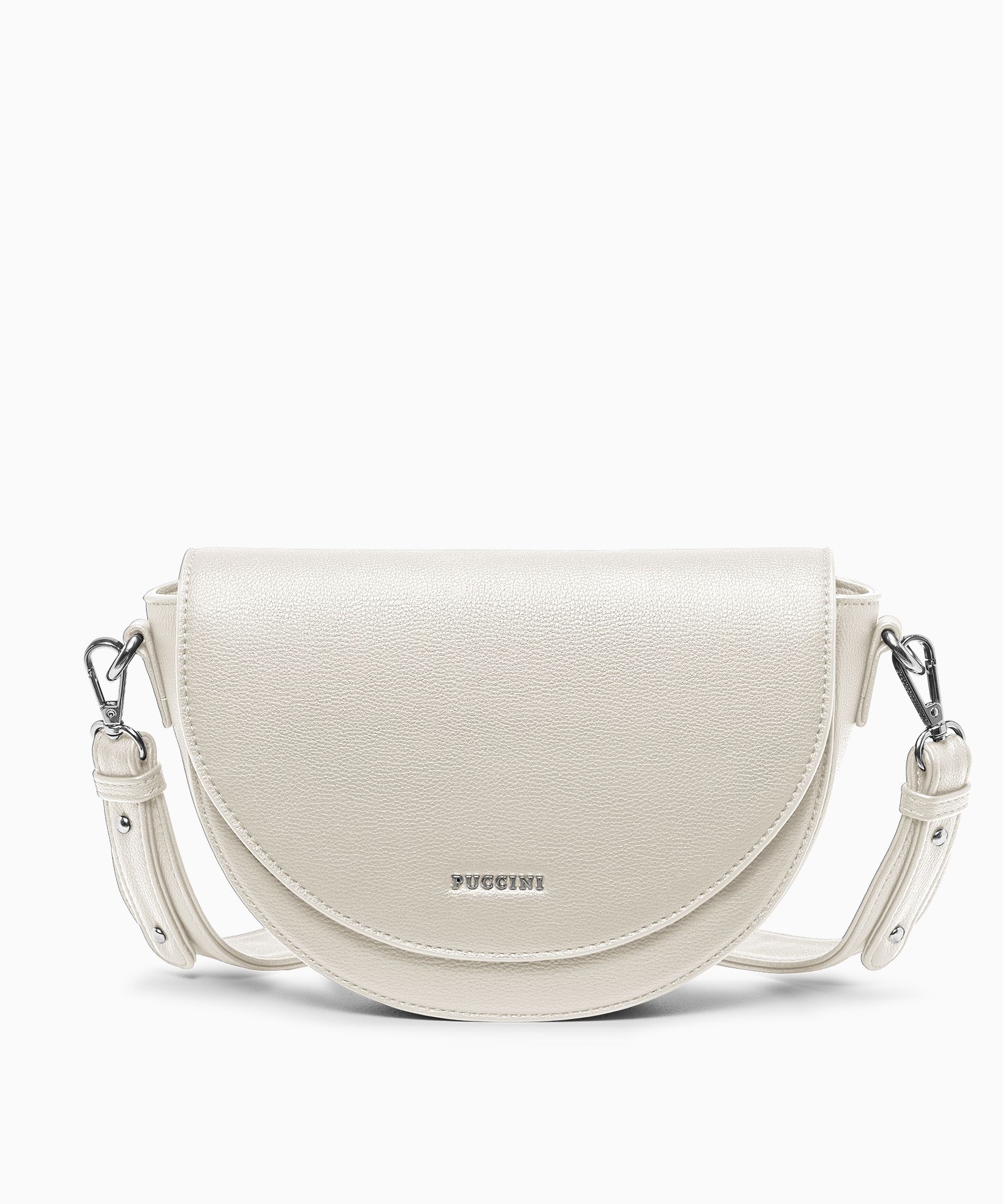 Сумка-півмісяць на широкому ремінці бежевого кольору