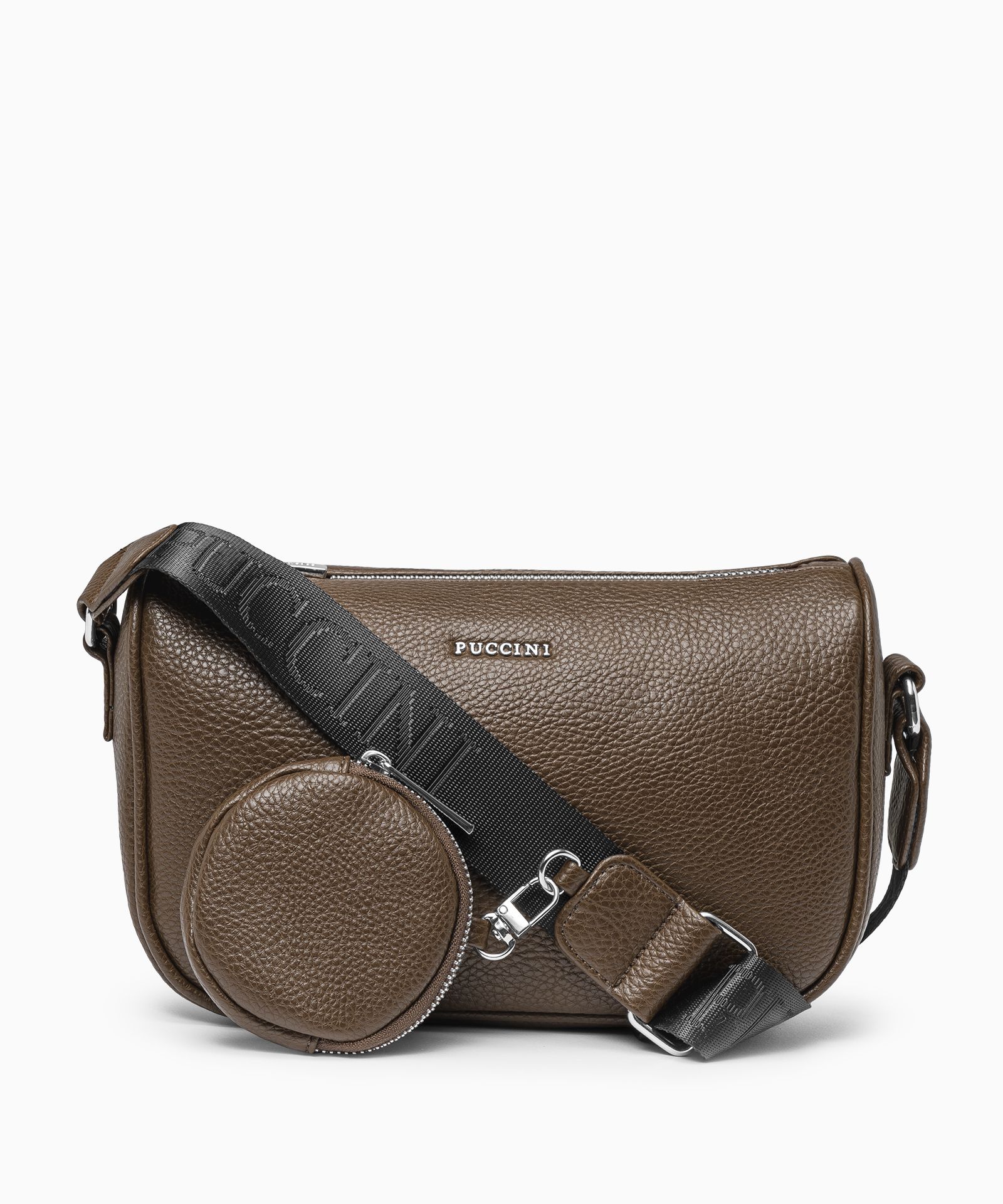 Сумочка на тканинному ремінці з мішечком коричневого кольору