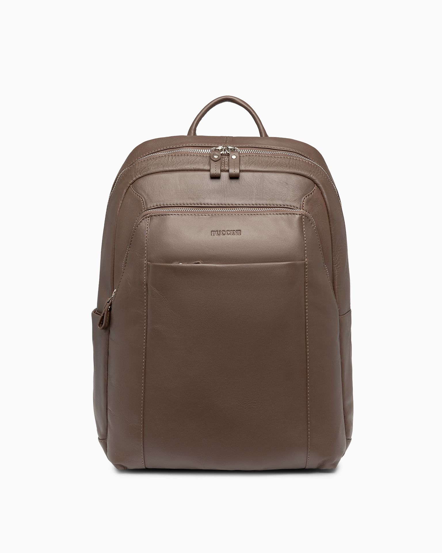 Чоловічий чорний шкіряний рюкзак з кишенею для ноутбука 15.6" коричневого кольору