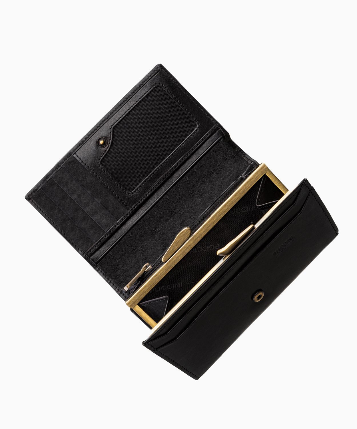 Жіночий шкіряний гаманець чорного кольору на засувці 