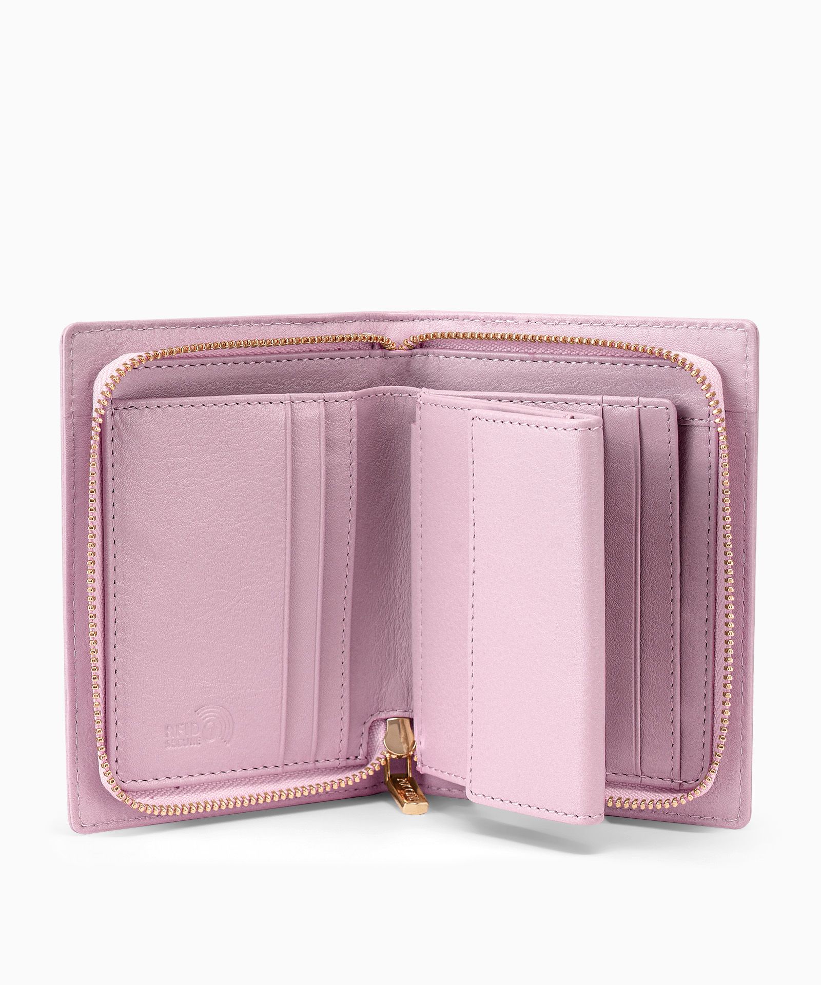 Жіночий шкіряний гаманець середнього розміру з рожевою застібкою