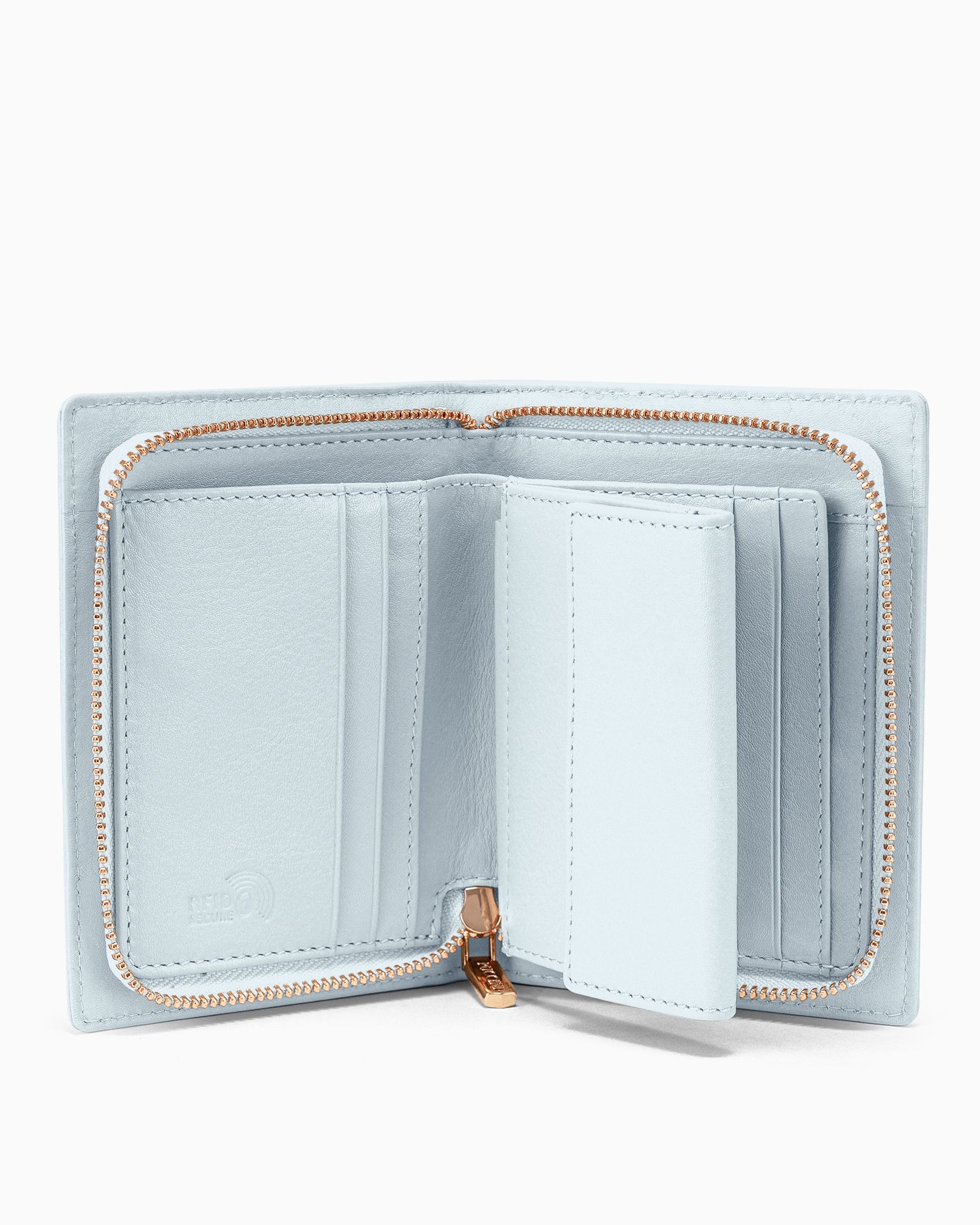 Середній жіночий шкіряний гаманець на блискавці синього кольору