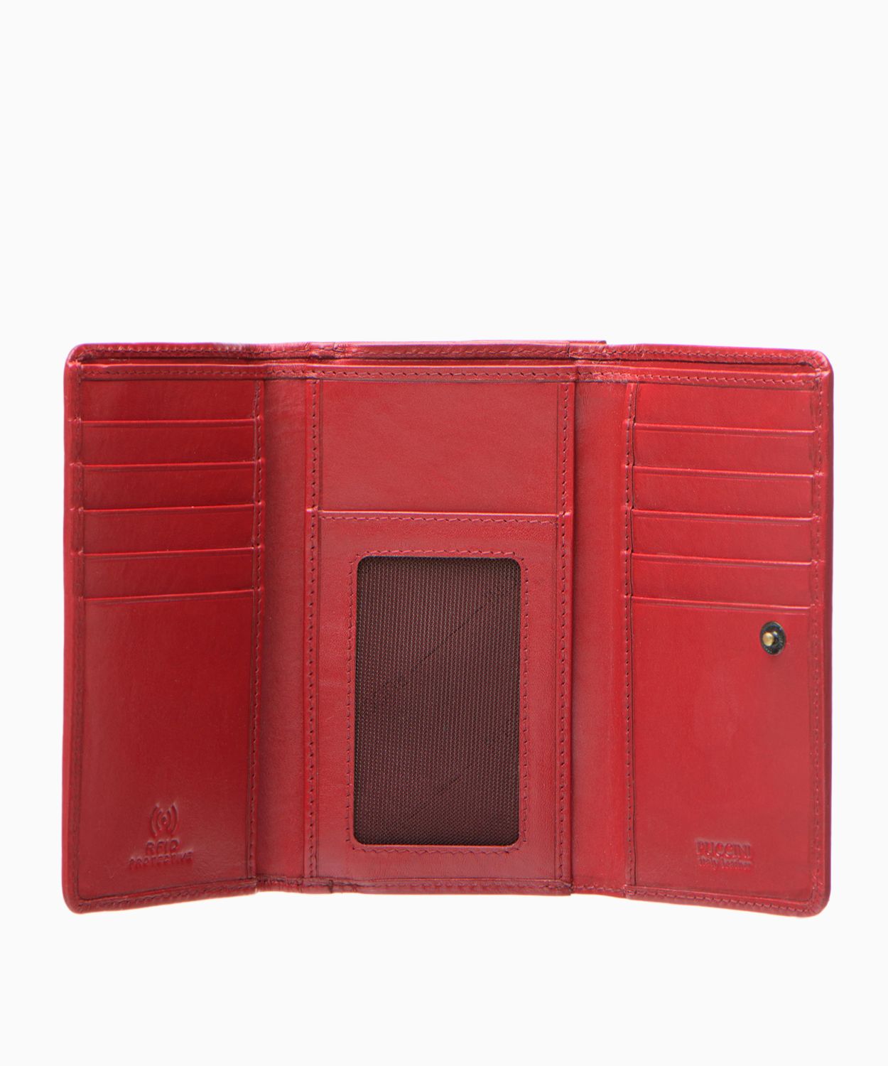 Великий жіночий шкіряний гаманець червоного кольору з кишенею і RFID захистом